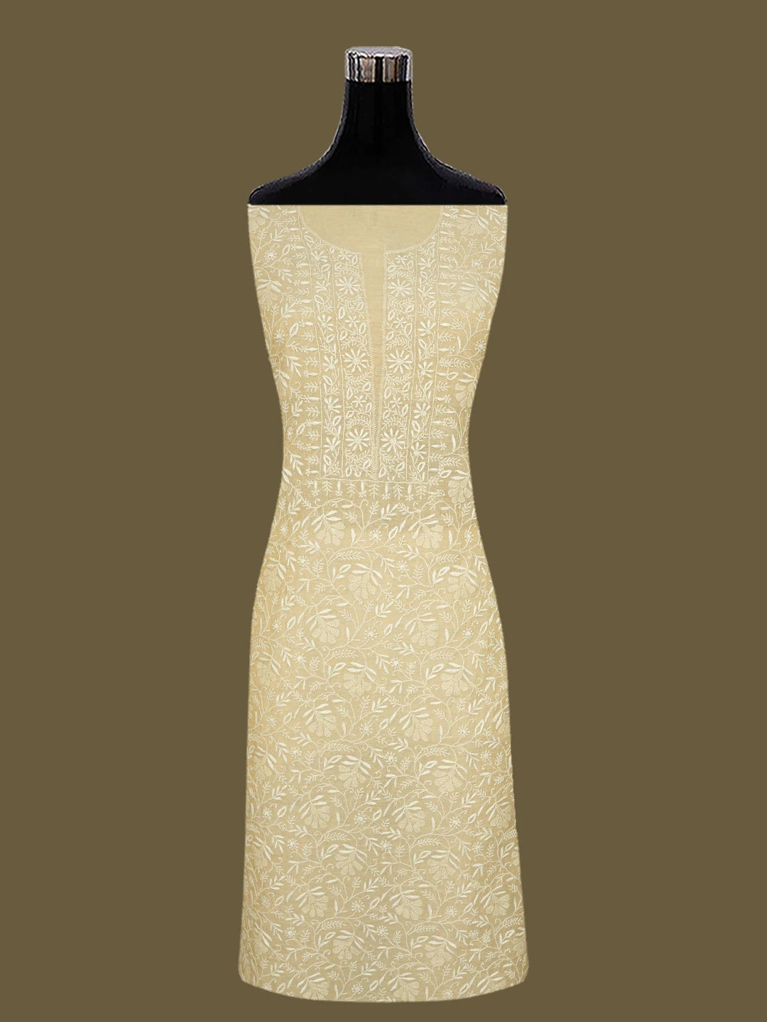 Ada Hand Embroidered Fawn Tissue Lucknowi Chikankari Unstitched Kurta Dupatta Set 01A653799