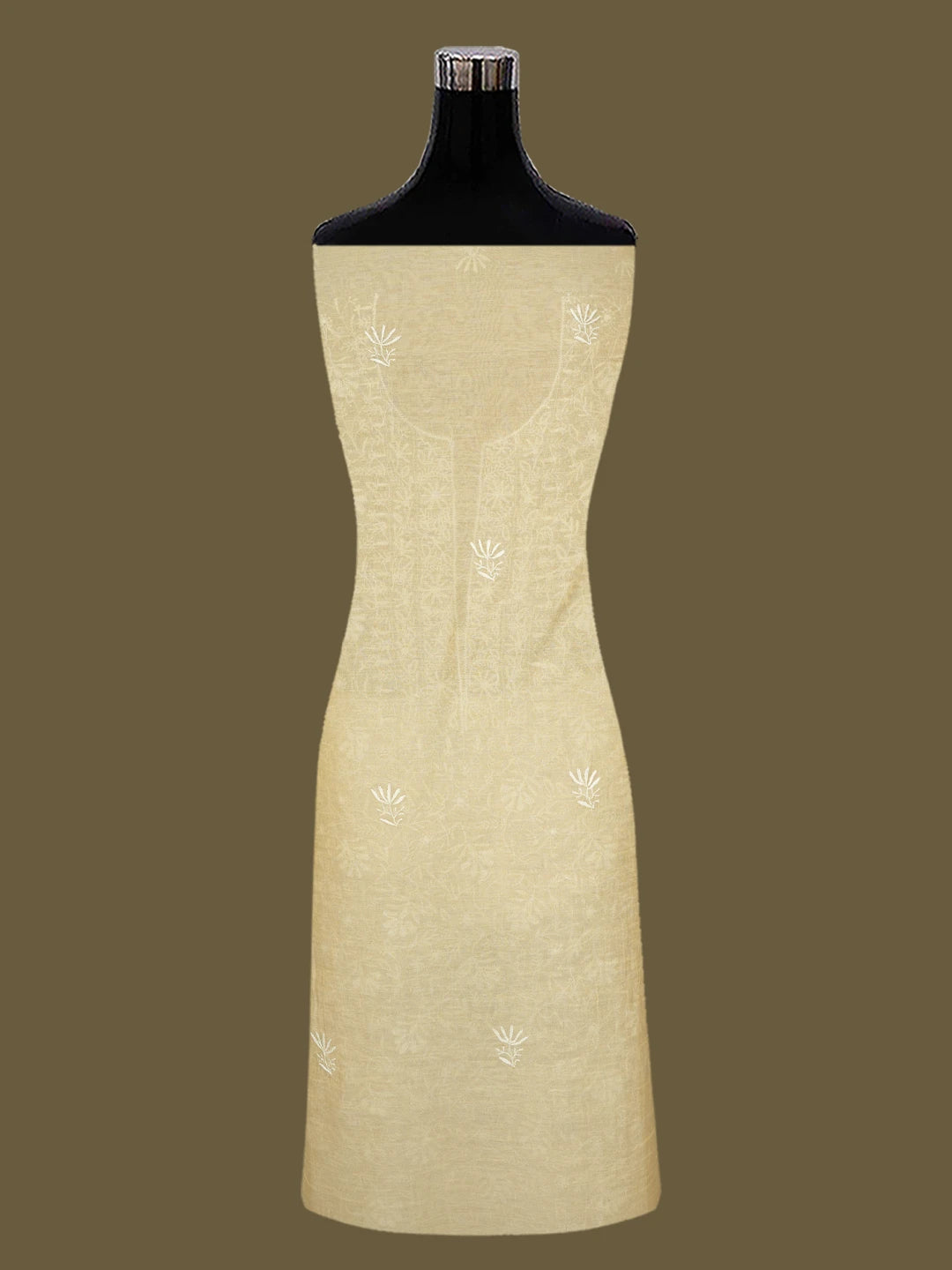 Ada Hand Embroidered Fawn Tissue Lucknowi Chikankari Unstitched Kurta Dupatta Set 01A653799