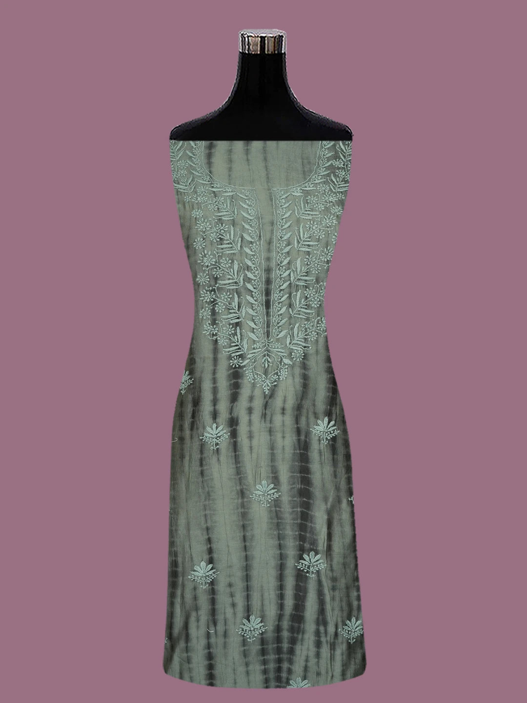 Ada Hand Embroidered Charcoal Grey Silk Lucknowi Chikankari Unstitched Kurta Dupatta Set 01A647699