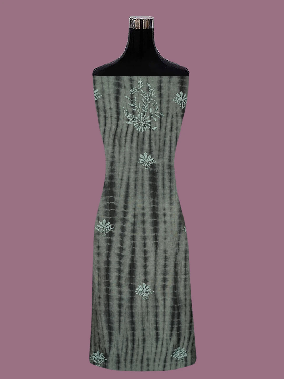 Ada Hand Embroidered Charcoal Grey Silk Lucknowi Chikankari Unstitched Kurta Dupatta Set 01A647699