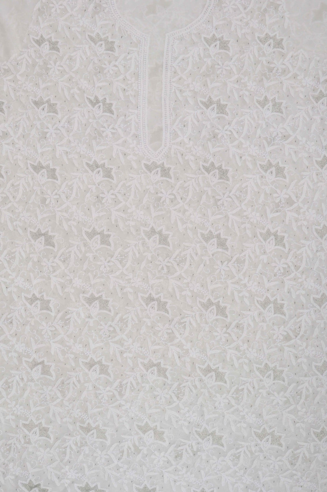Ada Hand Embroidered Off White Pure Georgette Unstitched Kurta Dupatta Set With Zari Work 01A170073