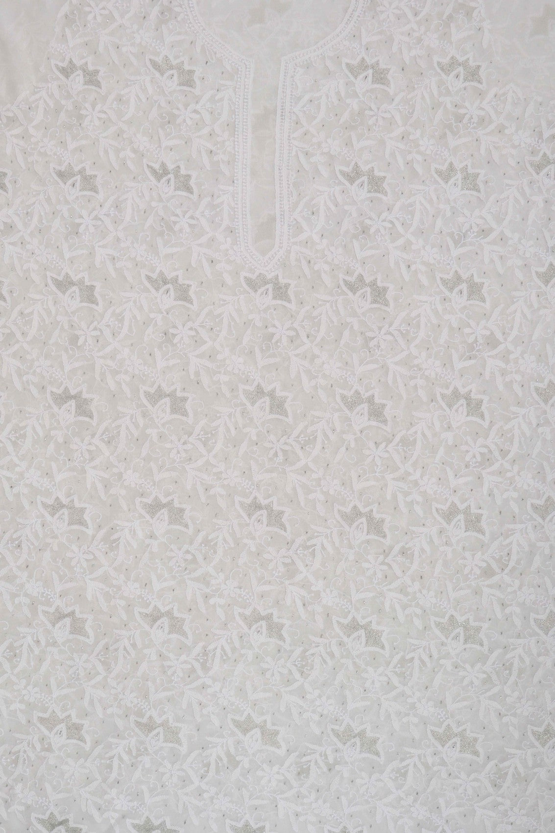 Ada Hand Embroidered Off White Pure Georgette Unstitched Kurta Dupatta Set With Zari Work 01A170073