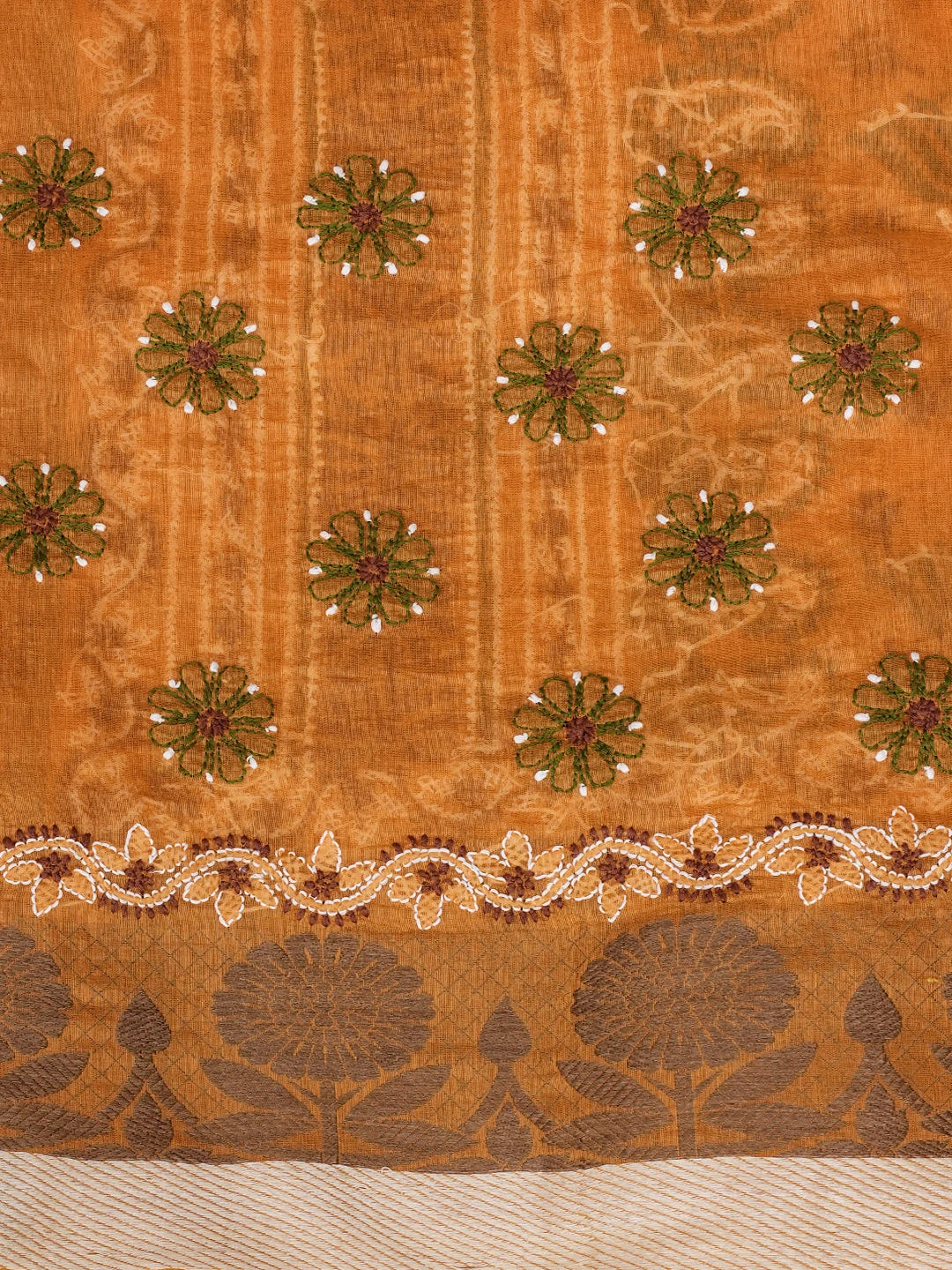 Ada Hand Embroidered Mustard Chanderi Lucknowi Chikankari Saree With Blouse 01A556654