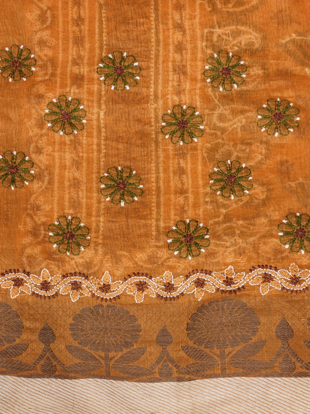 Ada Hand Embroidered Mustard Chanderi Lucknowi Chikankari Saree With Blouse 01A556654