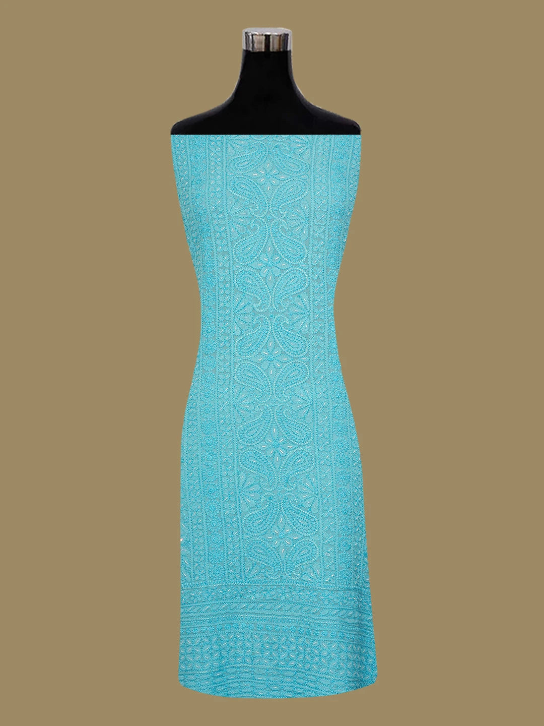 Ada Hand Embroidered Deep Sky Blue Viscose Georgette Lucknowi Chikankari Unstitched Kurta Dupatta Set With Cutdana Work 01A666198