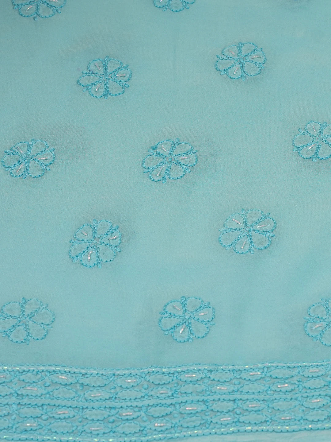 Ada Hand Embroidered Deep Sky Blue Viscose Georgette Lucknowi Chikankari Unstitched Kurta Dupatta Set With Cutdana Work 01A666198