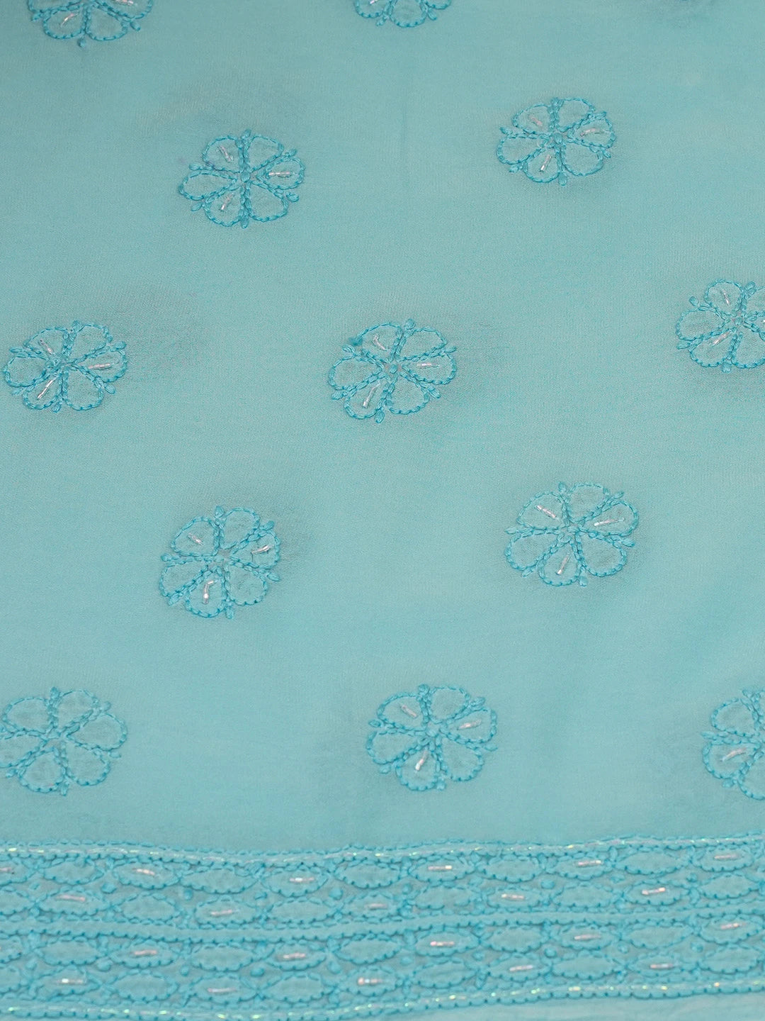 Ada Hand Embroidered Deep Sky Blue Viscose Georgette Lucknowi Chikankari Unstitched Kurta Dupatta Set With Cutdana Work 01A666198