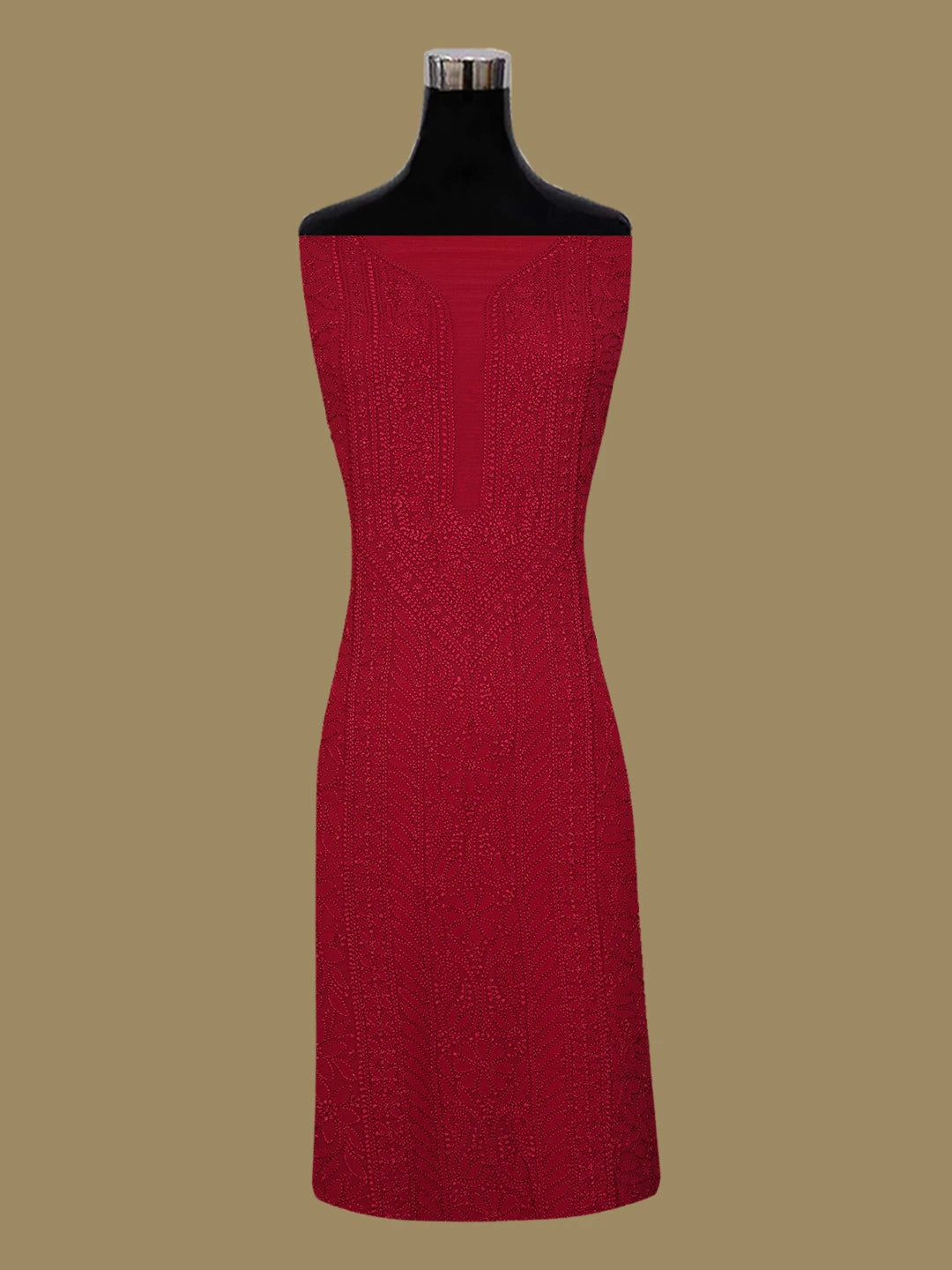 Ada Hand Embroidered Red Viscose Georgette Lucknowi Chikankari Unstitched Kurta Dupatta Set 01A665919