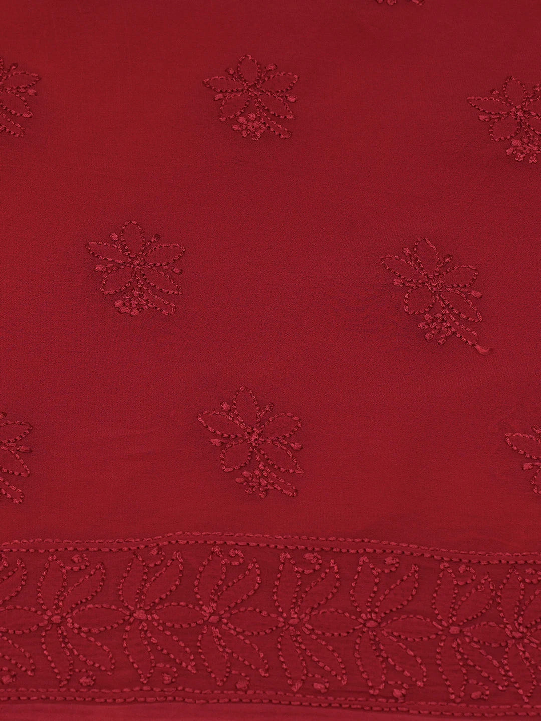 Ada Hand Embroidered Red Viscose Georgette Lucknowi Chikankari Unstitched Kurta Dupatta Set 01A665919