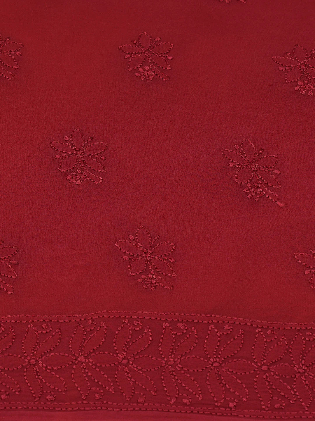 Ada Hand Embroidered Red Viscose Georgette Lucknowi Chikankari Unstitched Kurta Dupatta Set 01A665919