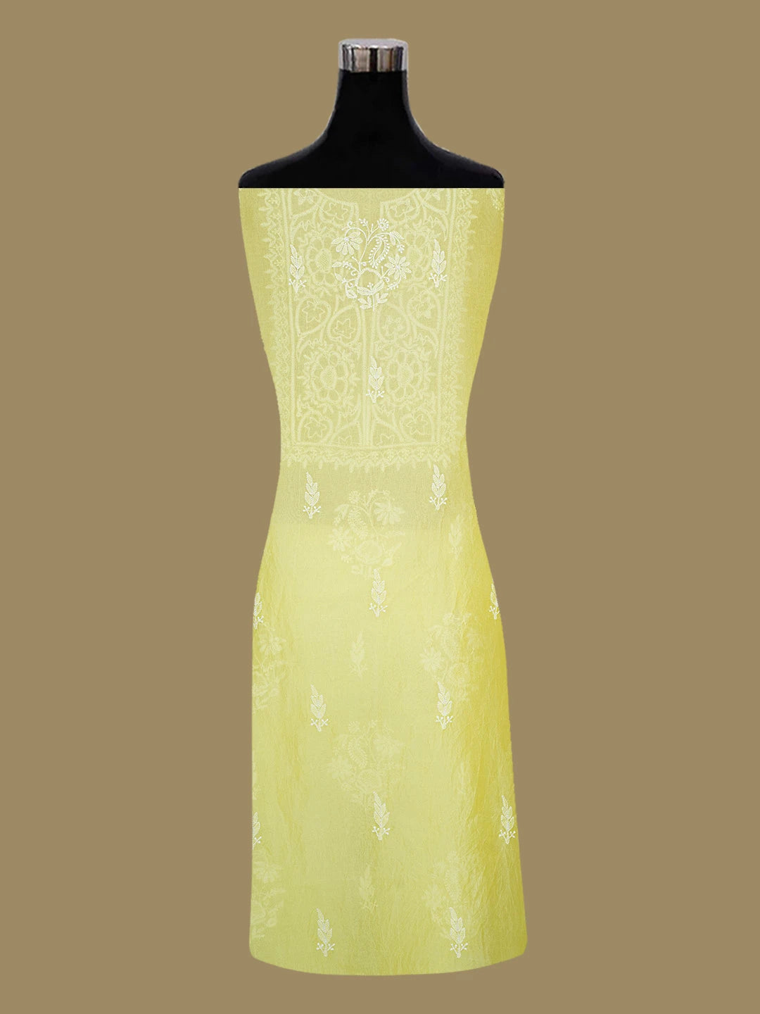 Ada Hand Embroidered Lemon Yellow Organza Lucknowi Chikankari Unstitched Kurta Dupatta Set 01A604721
