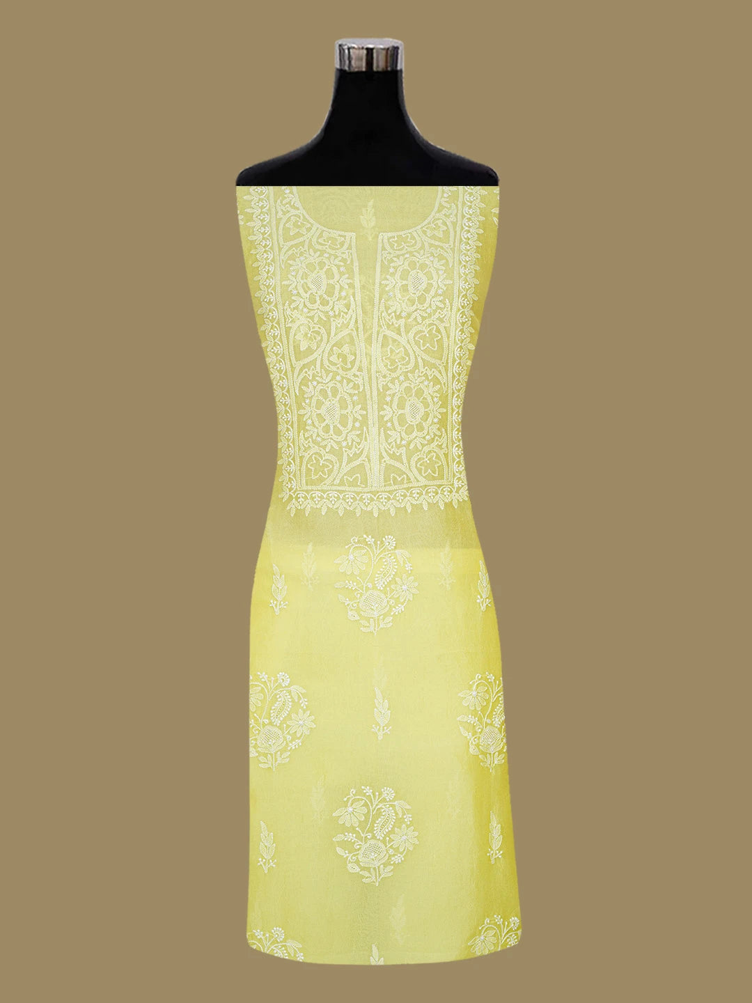 Ada Hand Embroidered Lemon Yellow Organza Lucknowi Chikankari Unstitched Kurta Dupatta Set 01A604721