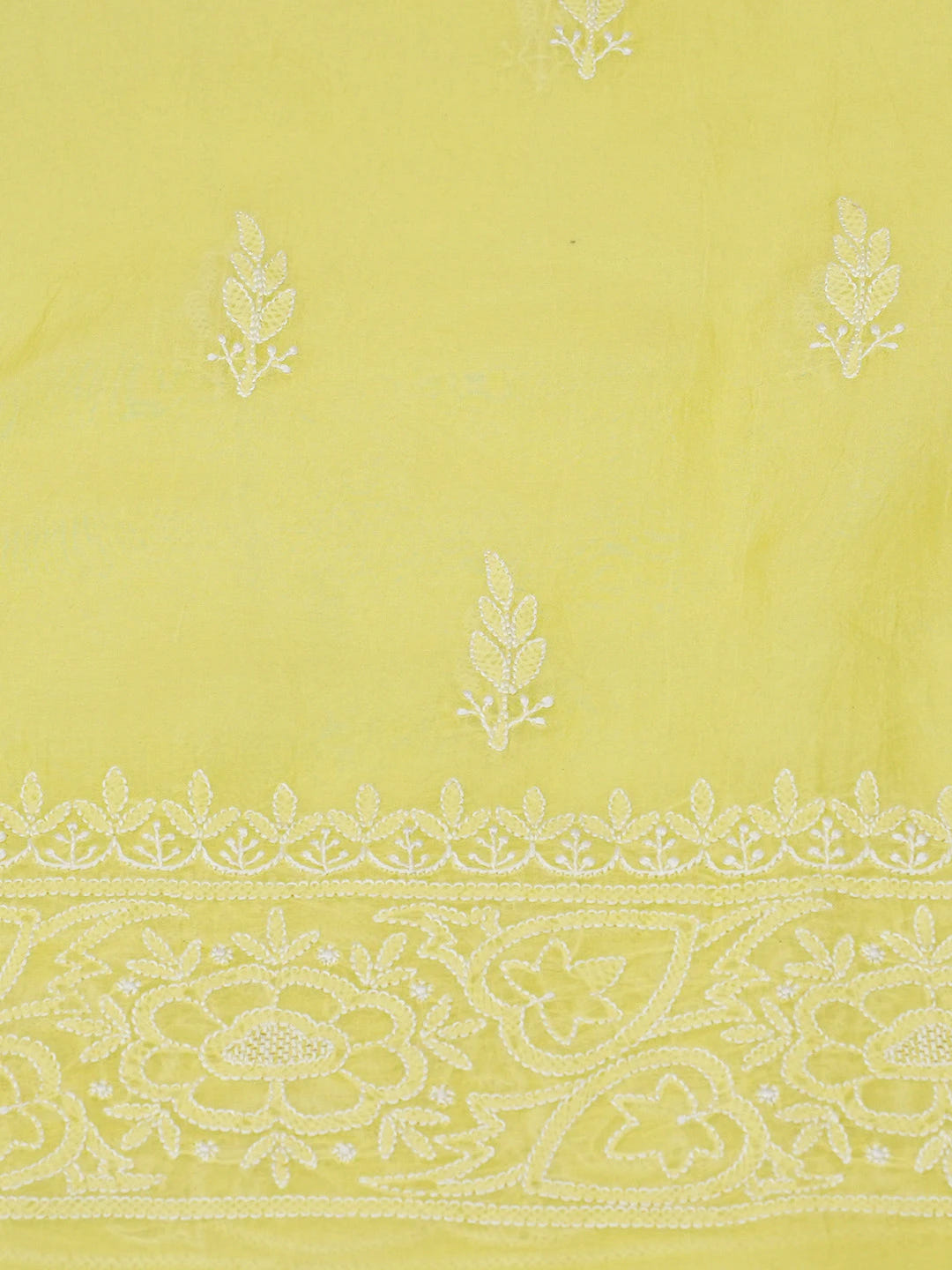 Ada Hand Embroidered Lemon Yellow Organza Lucknowi Chikankari Unstitched Kurta Dupatta Set 01A604721
