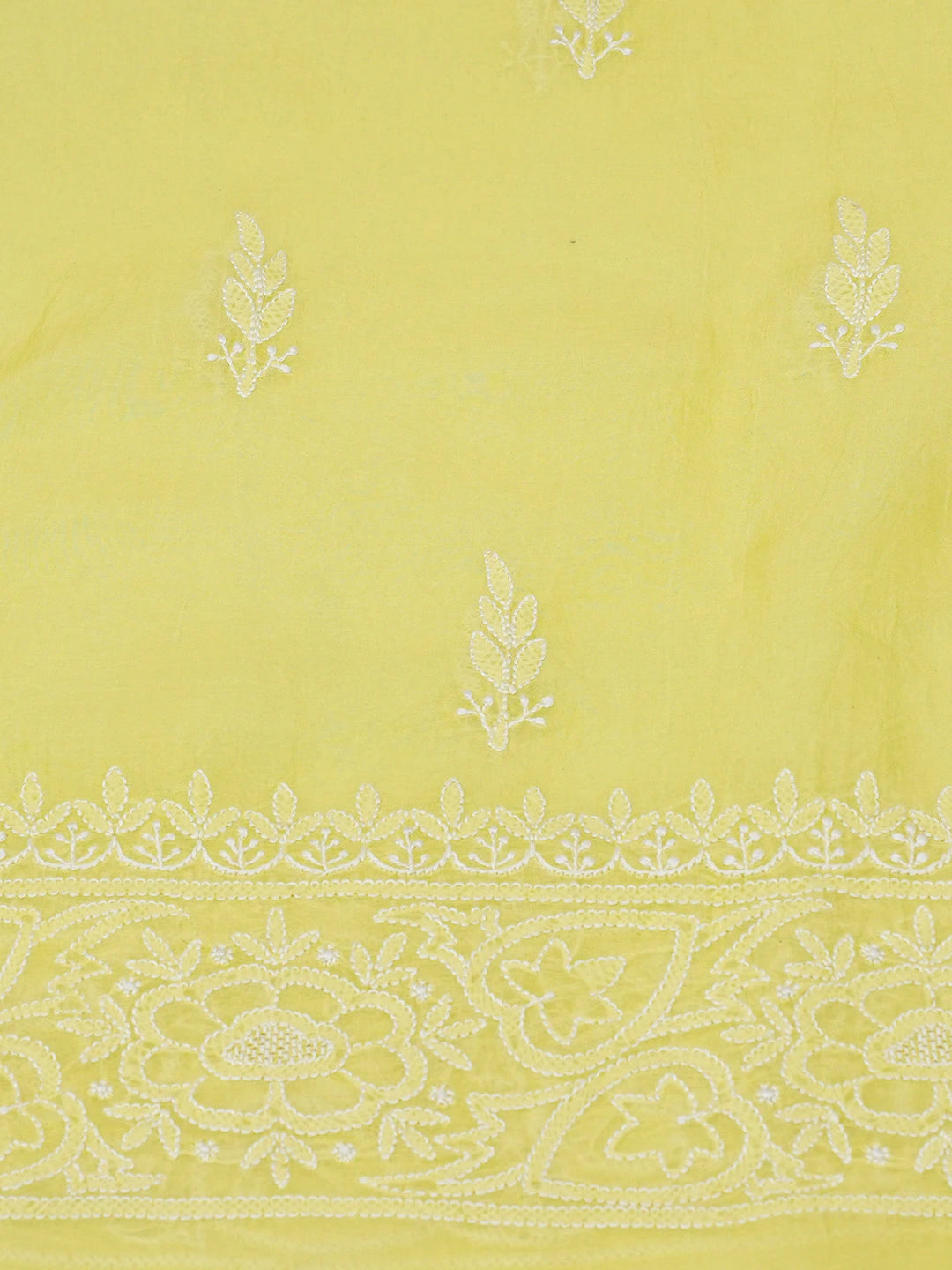 Ada Hand Embroidered Lemon Yellow Organza Lucknowi Chikankari Unstitched Kurta Dupatta Set 01A604721
