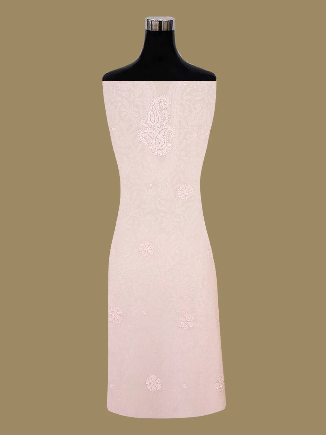 Ada Hand Embroidered Light Peach Viscose Georgette Lucknowi Chikankari Unstitched Kurta Dupatta Set with Cutdana and Zari Work 01A666203