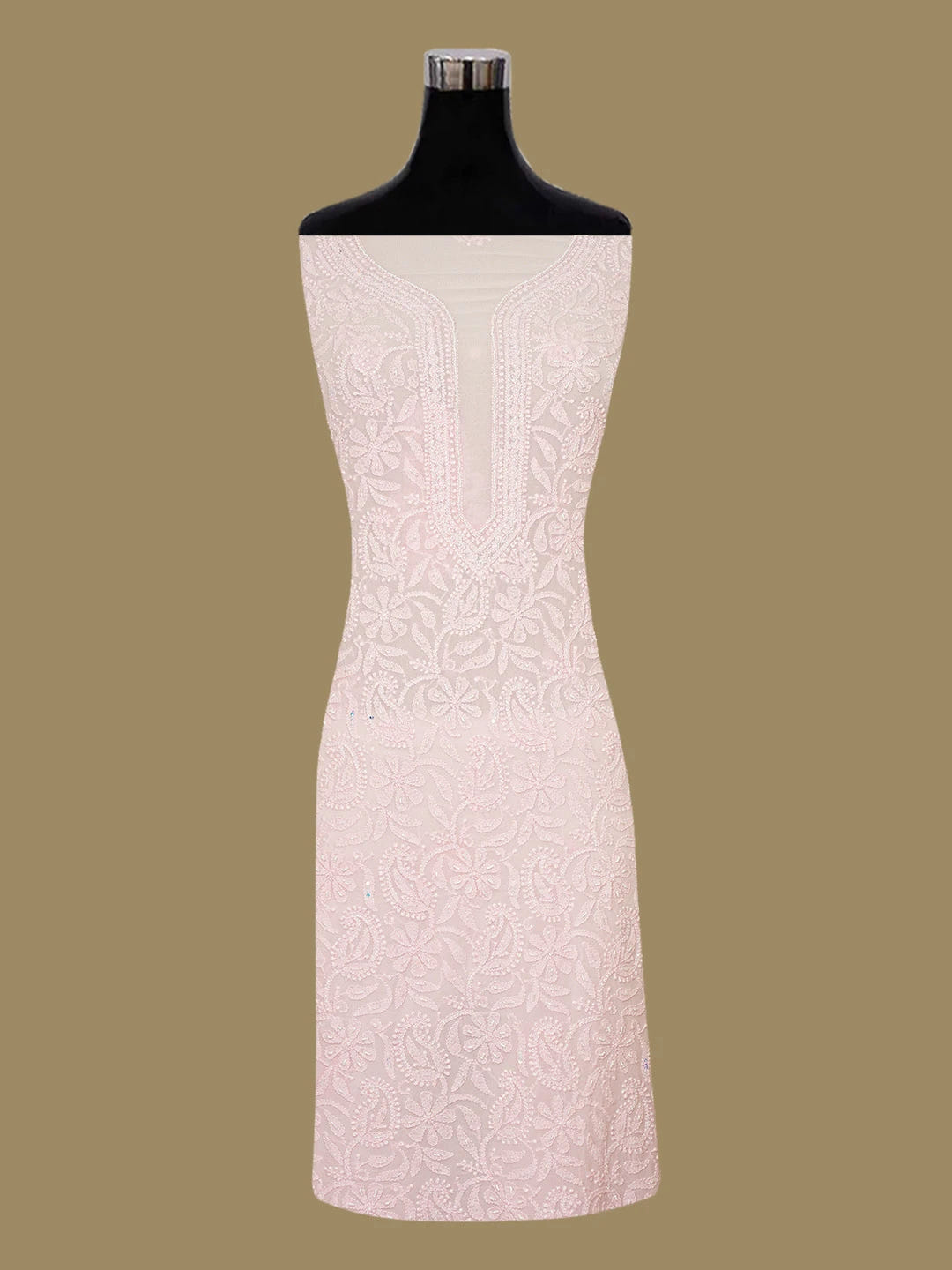 Ada Hand Embroidered Light Peach Viscose Georgette Lucknowi Chikankari Unstitched Kurta Dupatta Set with Cutdana and Zari Work 01A666203