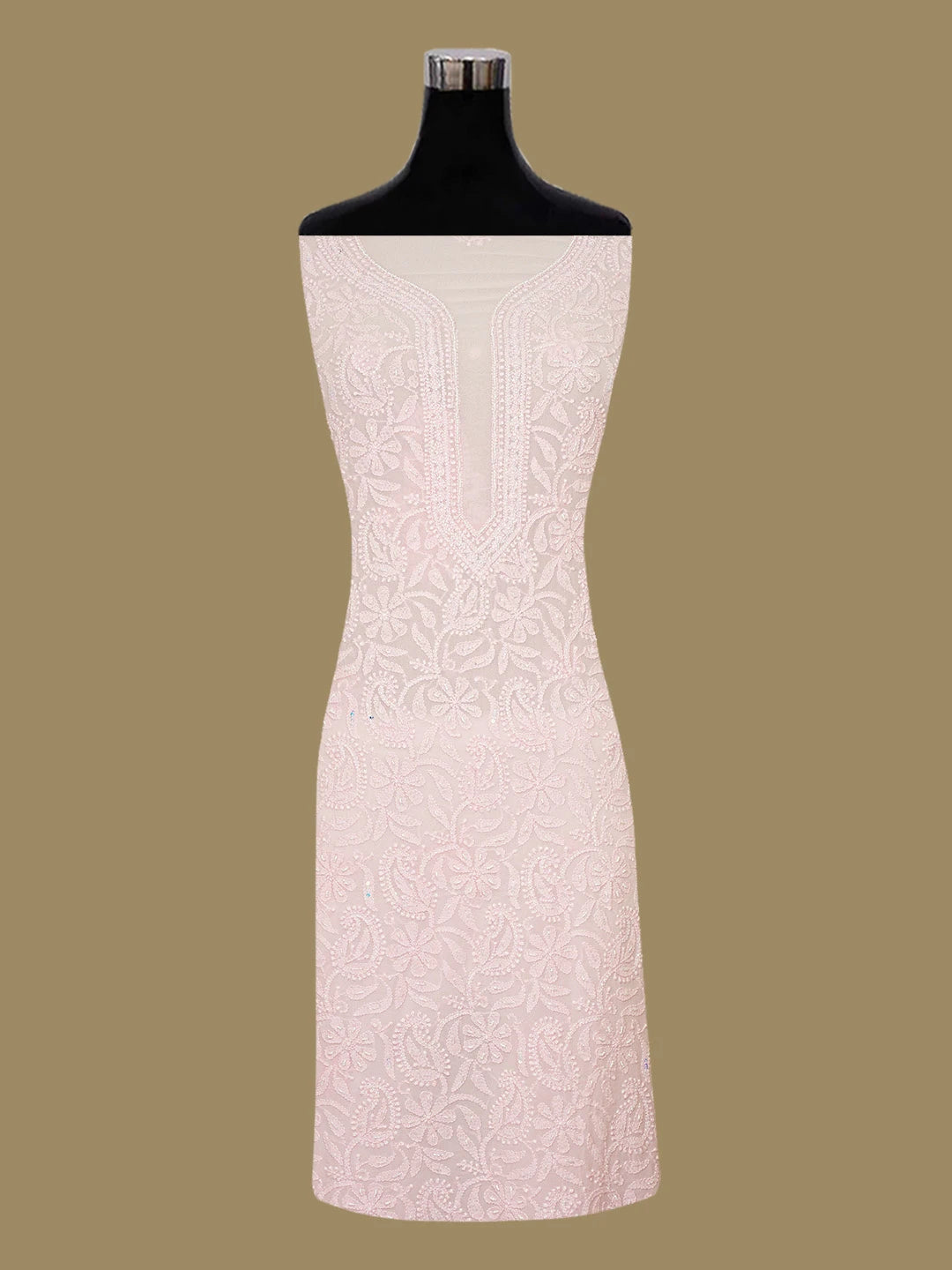 Ada Hand Embroidered Light Peach Viscose Georgette Lucknowi Chikankari Unstitched Kurta Dupatta Set with Cutdana and Zari Work 01A666203