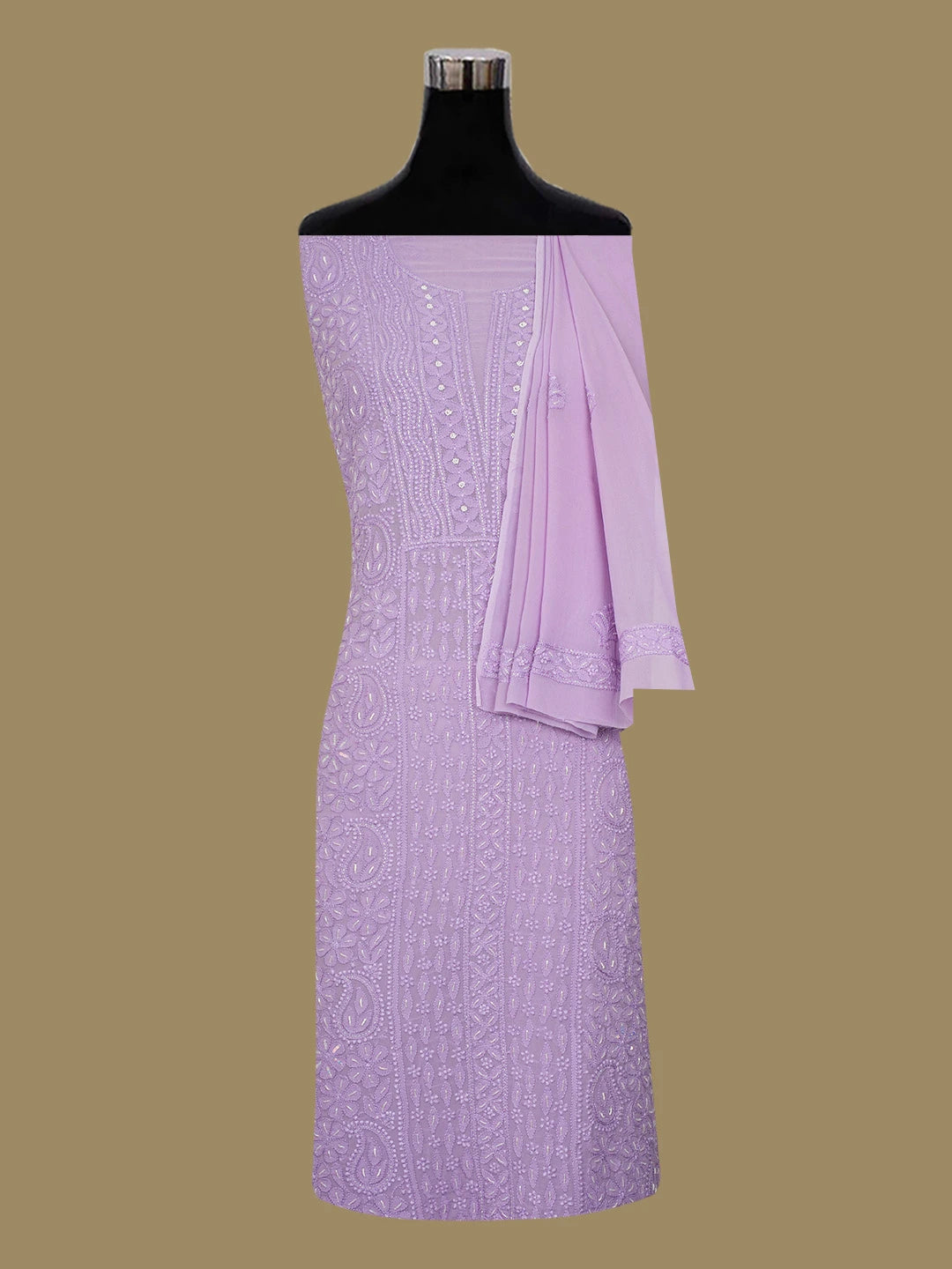 Ada Hand Embroidered Mauve Viscose Georgette Lucknowi Chikankari Unstitched Kurta Dupatta Set With Cutdana Work 01A666208