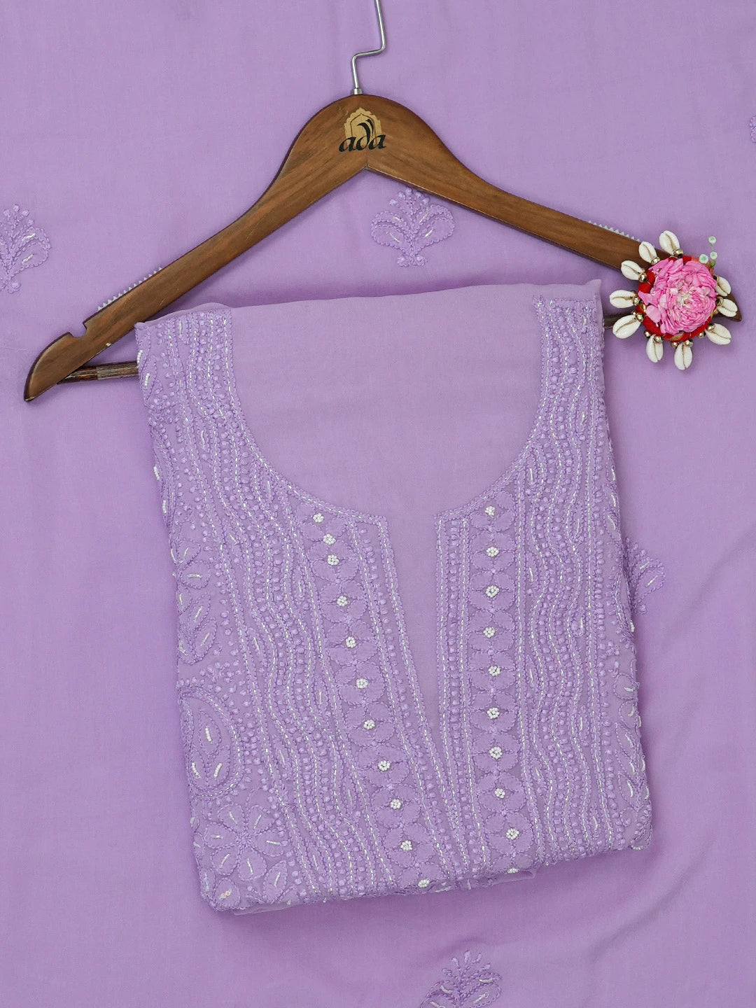 Ada Hand Embroidered Mauve Viscose Georgette Lucknowi Chikankari Unstitched Kurta Dupatta Set With Cutdana Work 01A666208