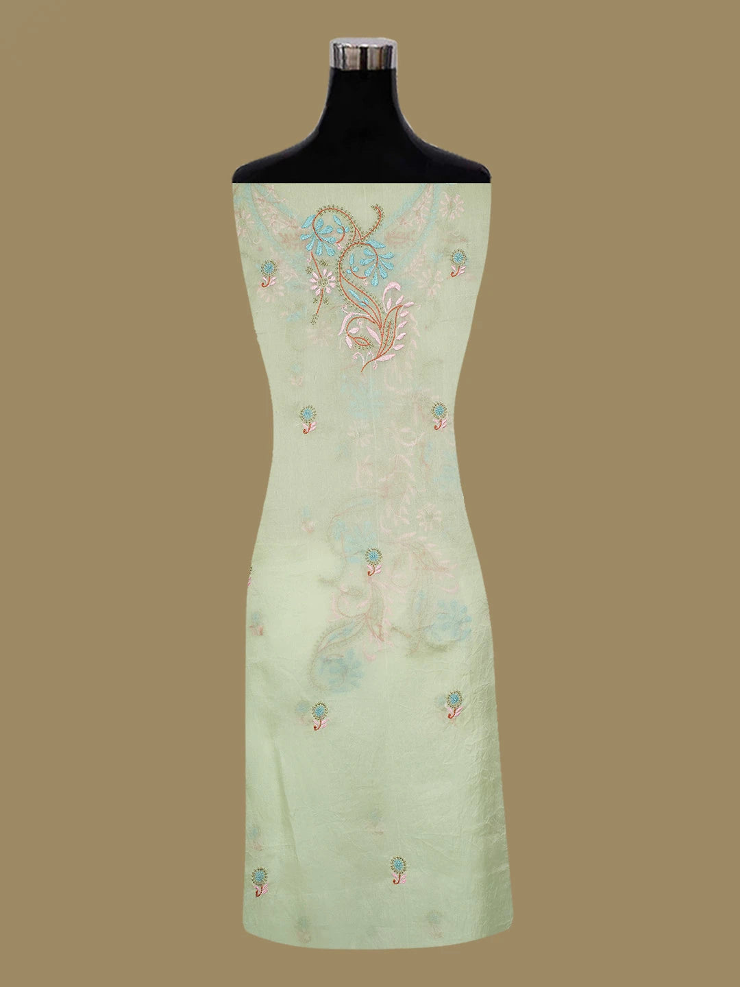 Ada Hand Embroidered Pastel Green Organza Lucknowi Chikankari Unstitched Kurta Dupatta Set 01A585803