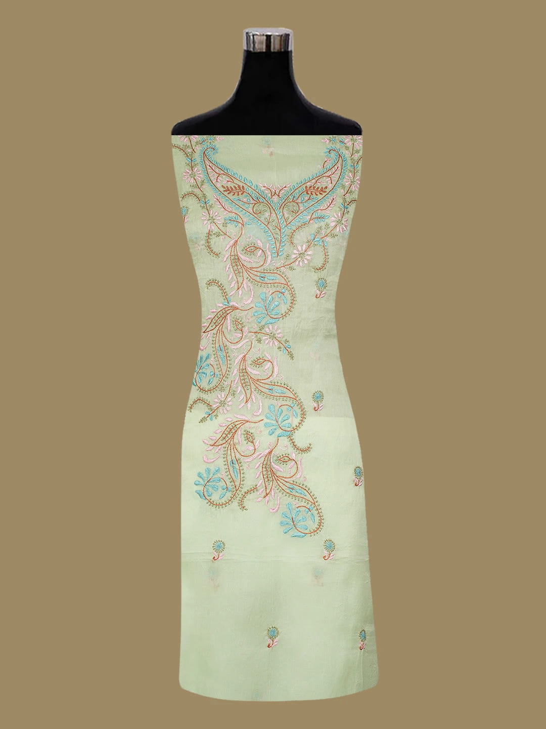 Ada Hand Embroidered Pastel Green Organza Lucknowi Chikankari Unstitched Kurta Dupatta Set 01A585803