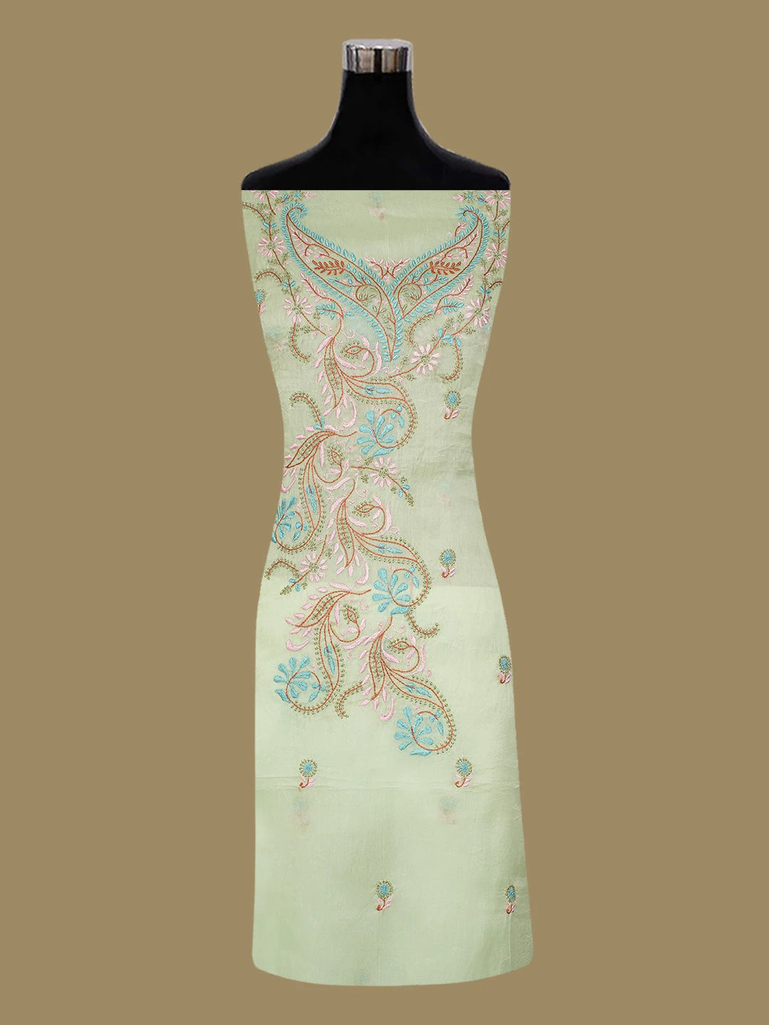 Ada Hand Embroidered Pastel Green Organza Lucknowi Chikankari Unstitched Kurta Dupatta Set 01A585803