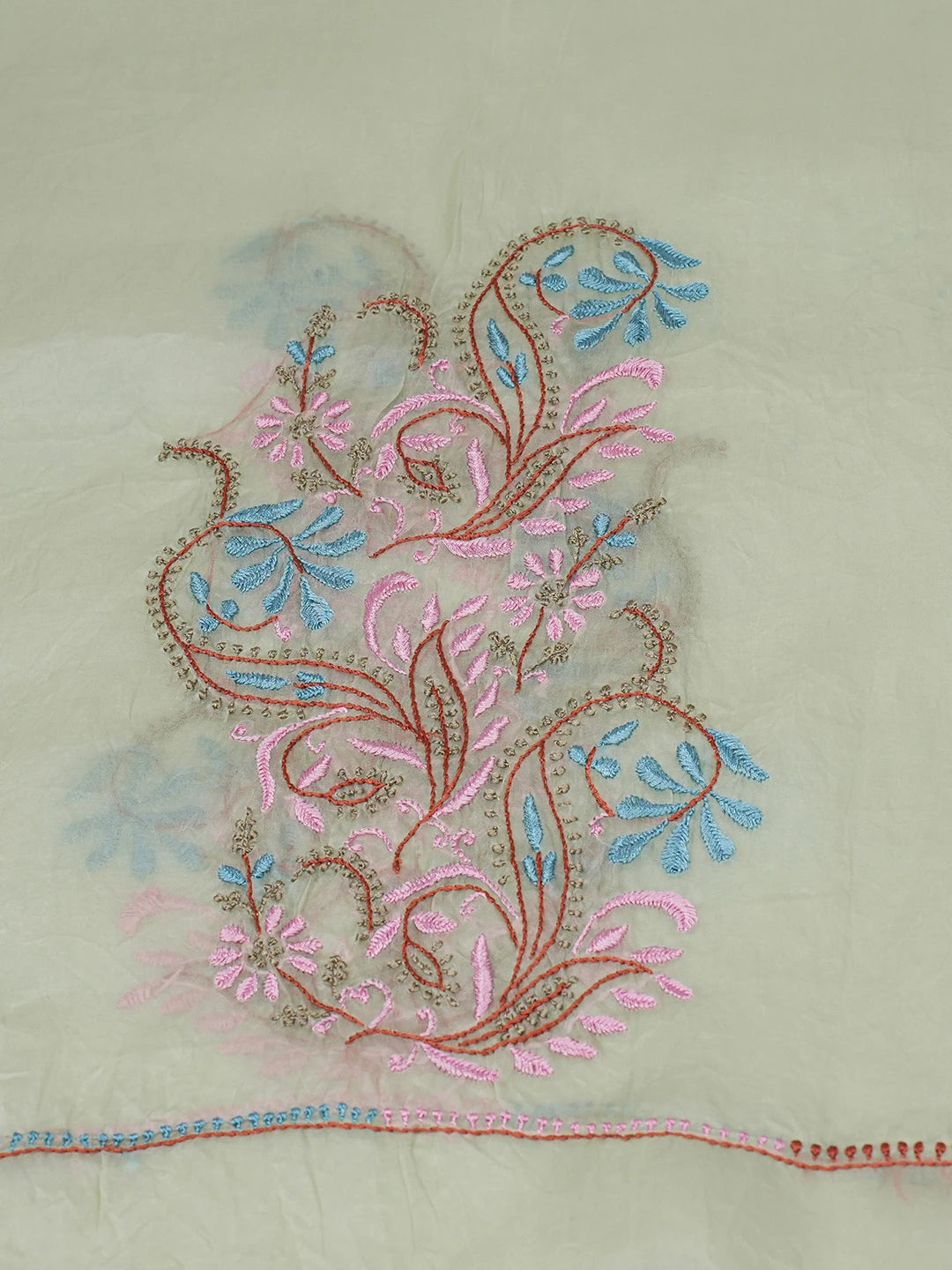 Ada Hand Embroidered Pastel Green Organza Lucknowi Chikankari Unstitched Kurta Dupatta Set 01A585803