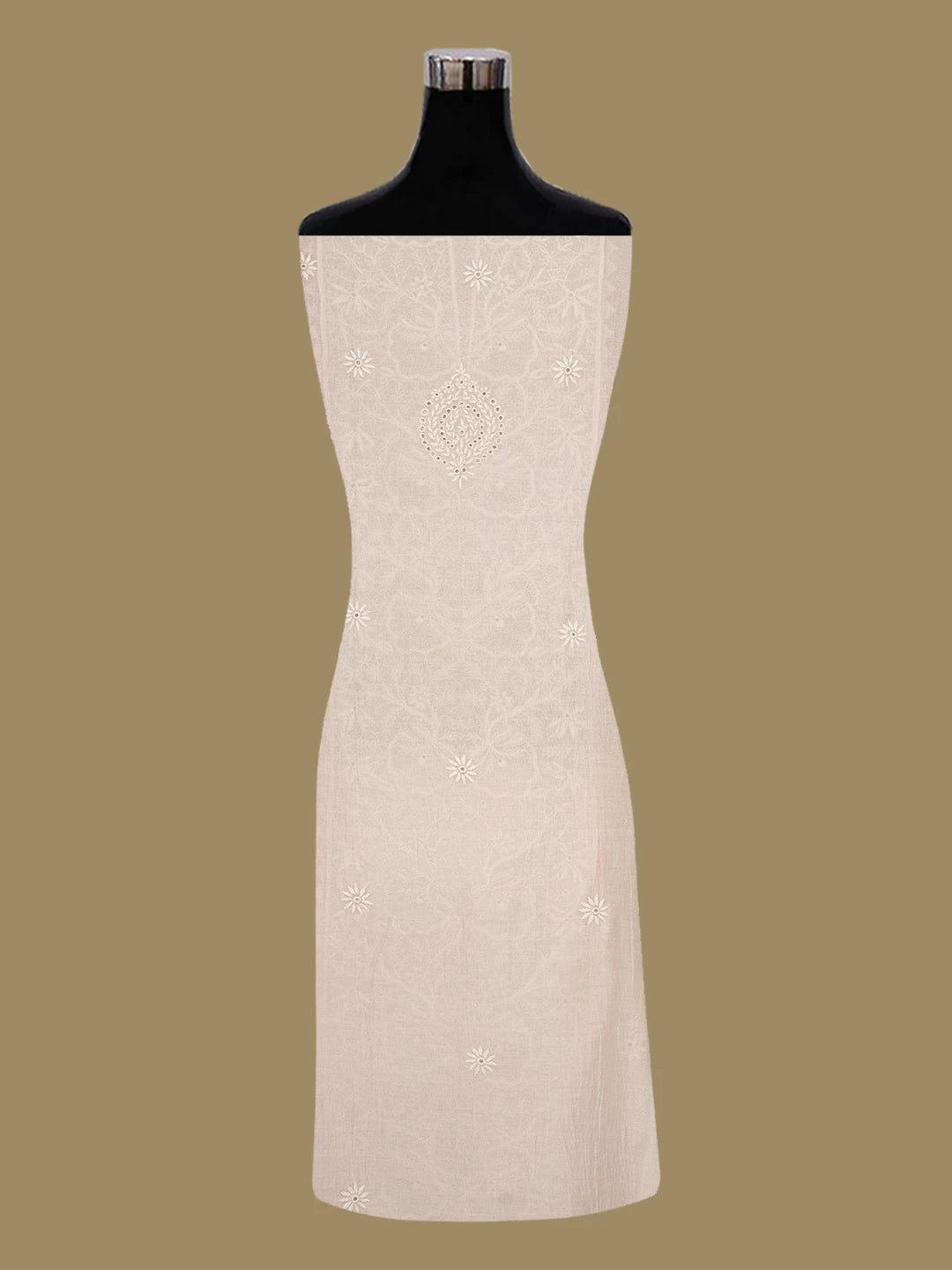 Ada Hand Embroidered Peach Chanderi Lucknowi Chikankari Semi-Stitched Kurta Piece 01A657828