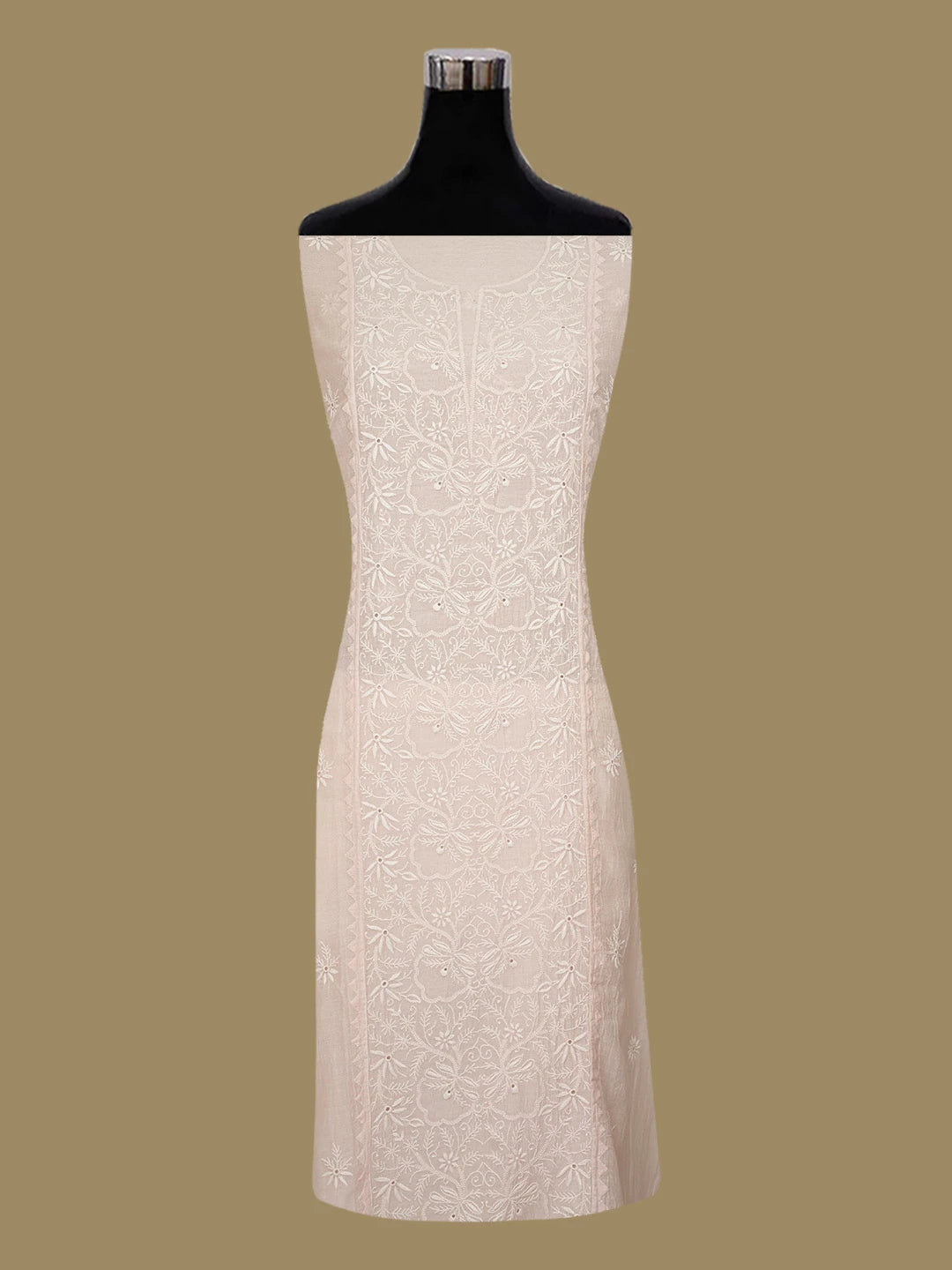 Ada Hand Embroidered Peach Chanderi Lucknowi Chikankari Semi-Stitched Kurta Piece 01A657828