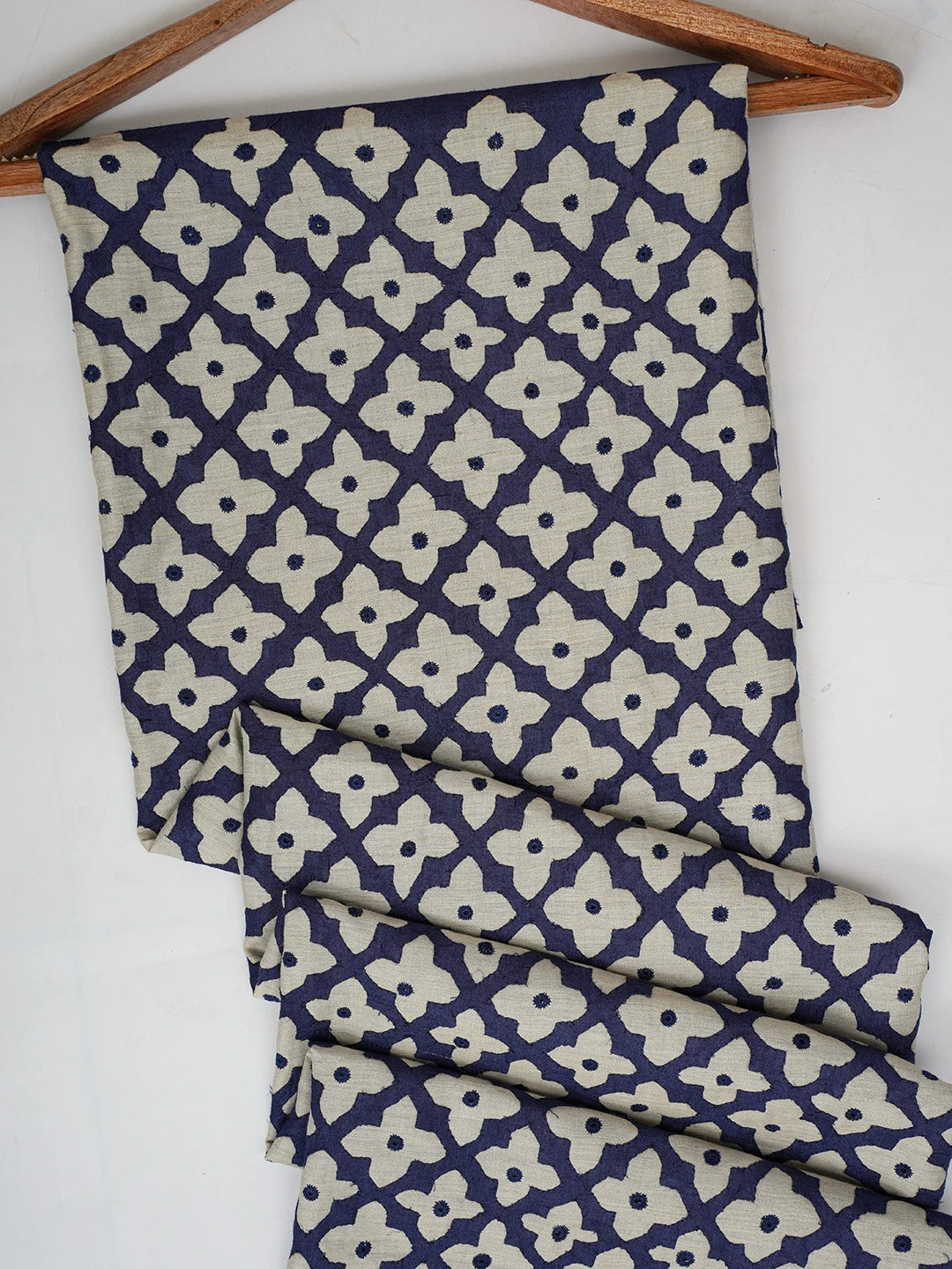 Ada Hand Embroidered Navy Blue Moonga Silk Lucknowi Chikankari Unstitched Men's Kurta Piece 01A470968