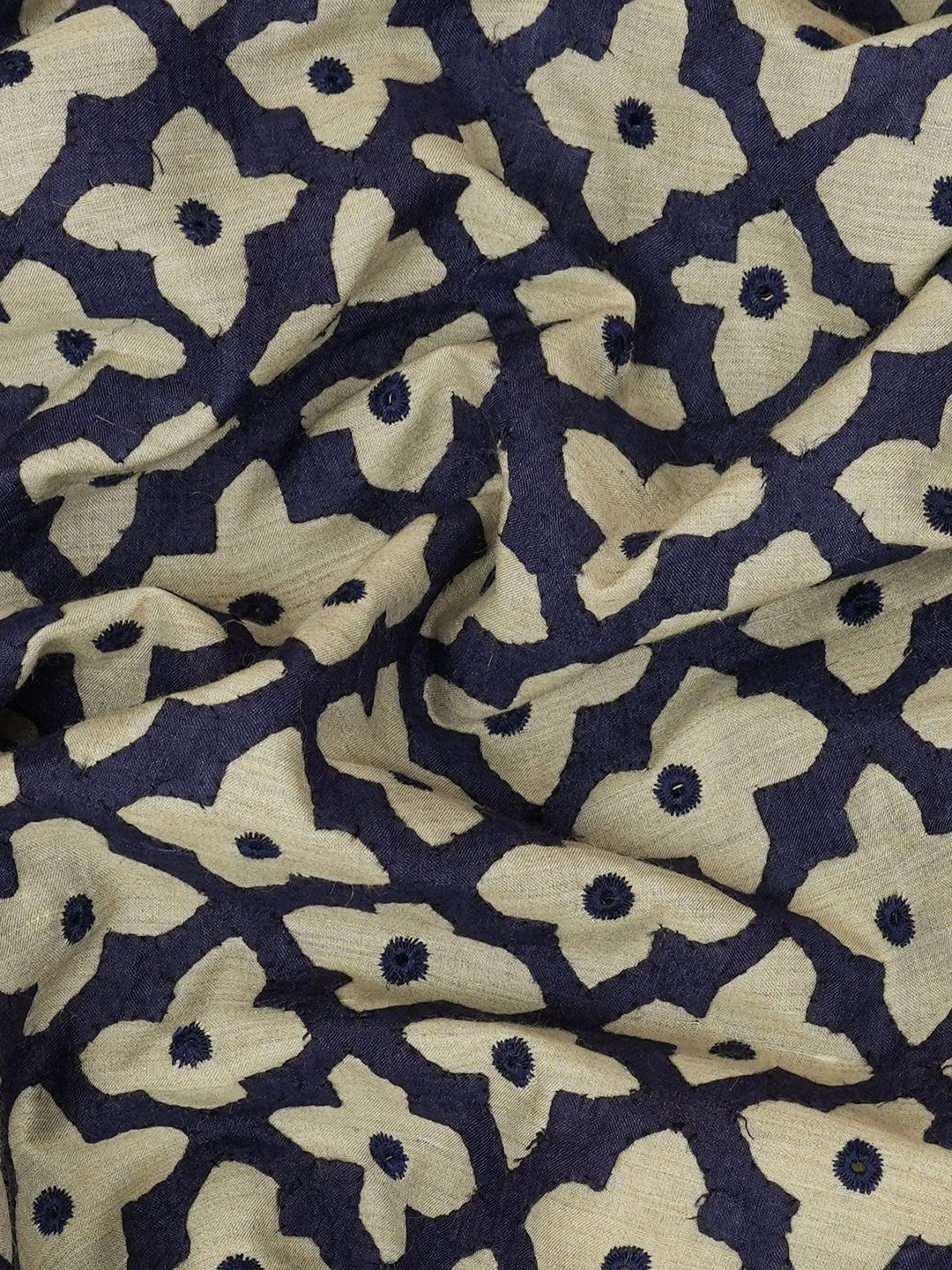 Ada Hand Embroidered Navy Blue Moonga Silk Lucknowi Chikankari Unstitched Men's Kurta Piece 01A470968