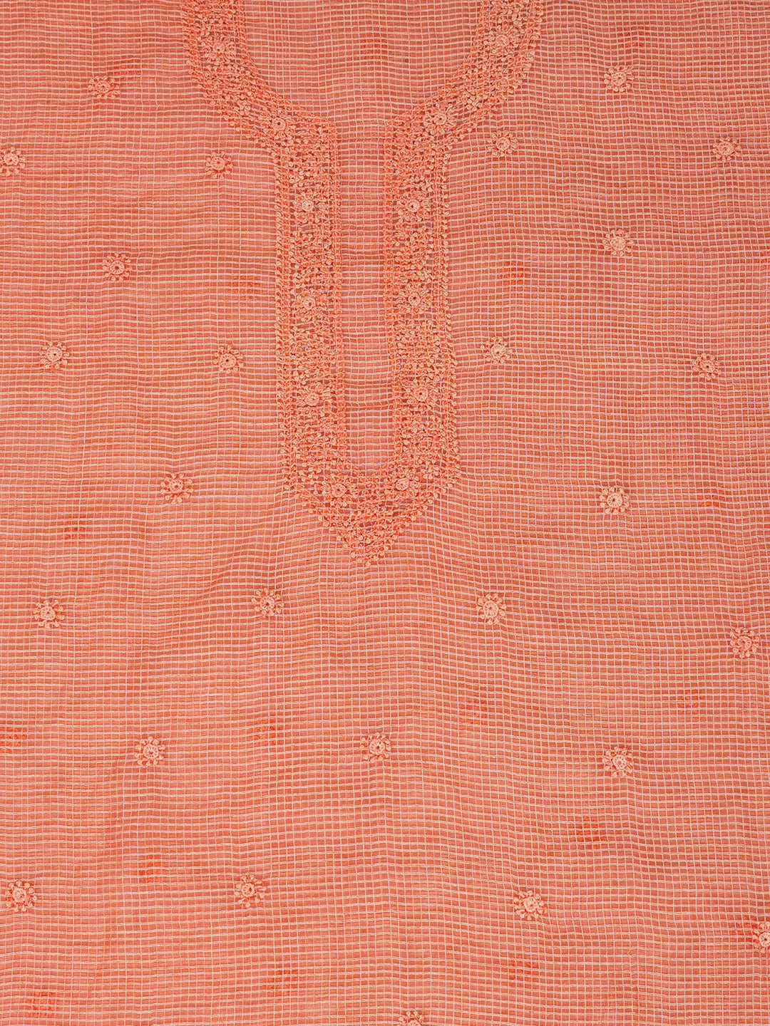 Ada Hand Embroidered Peach Kota Lucknowi Chikankari Unstitched Men's Kurta Piece 01A459844