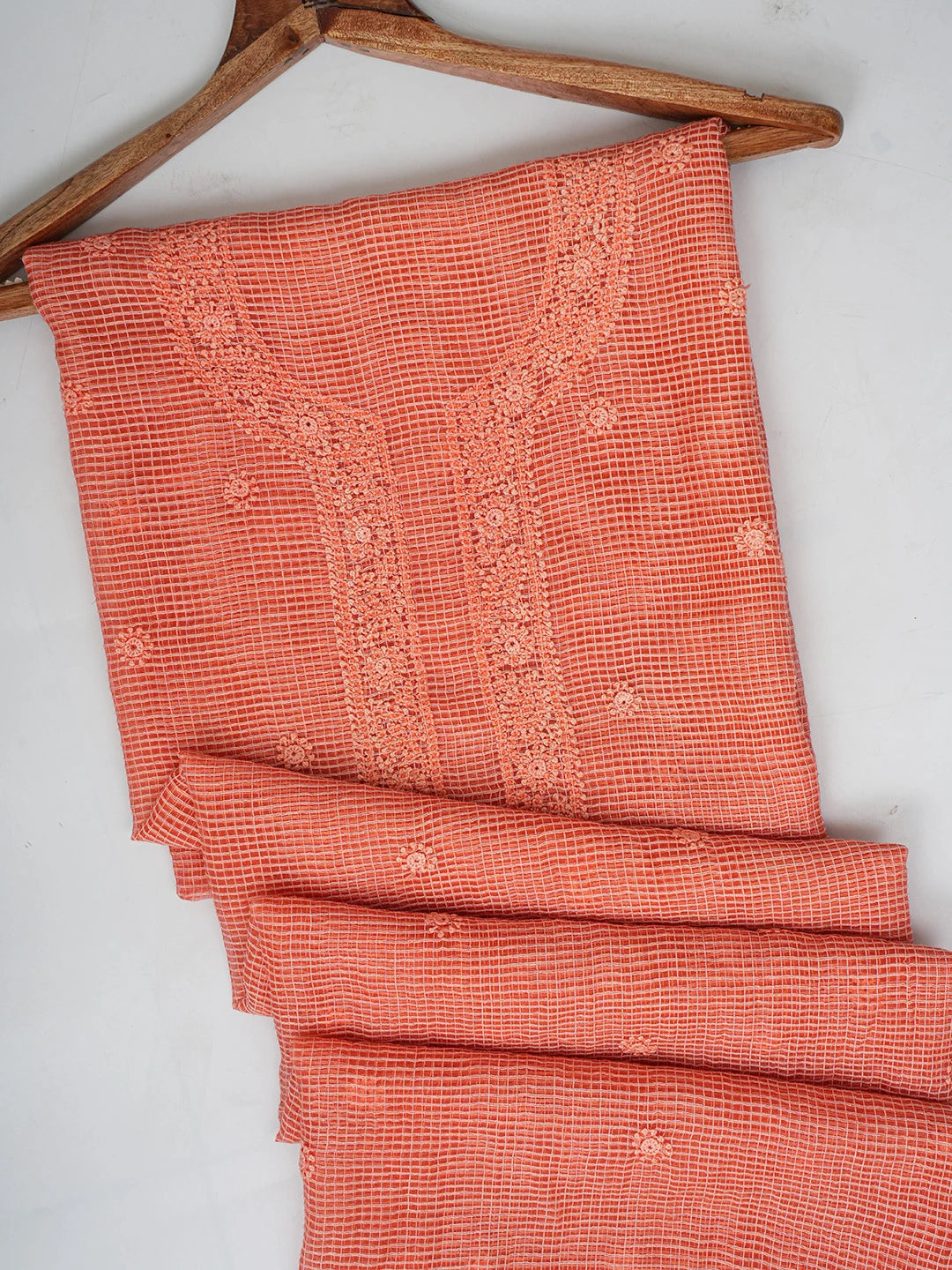 Ada Hand Embroidered Peach Kota Lucknowi Chikankari Unstitched Men's Kurta Piece 01A459844