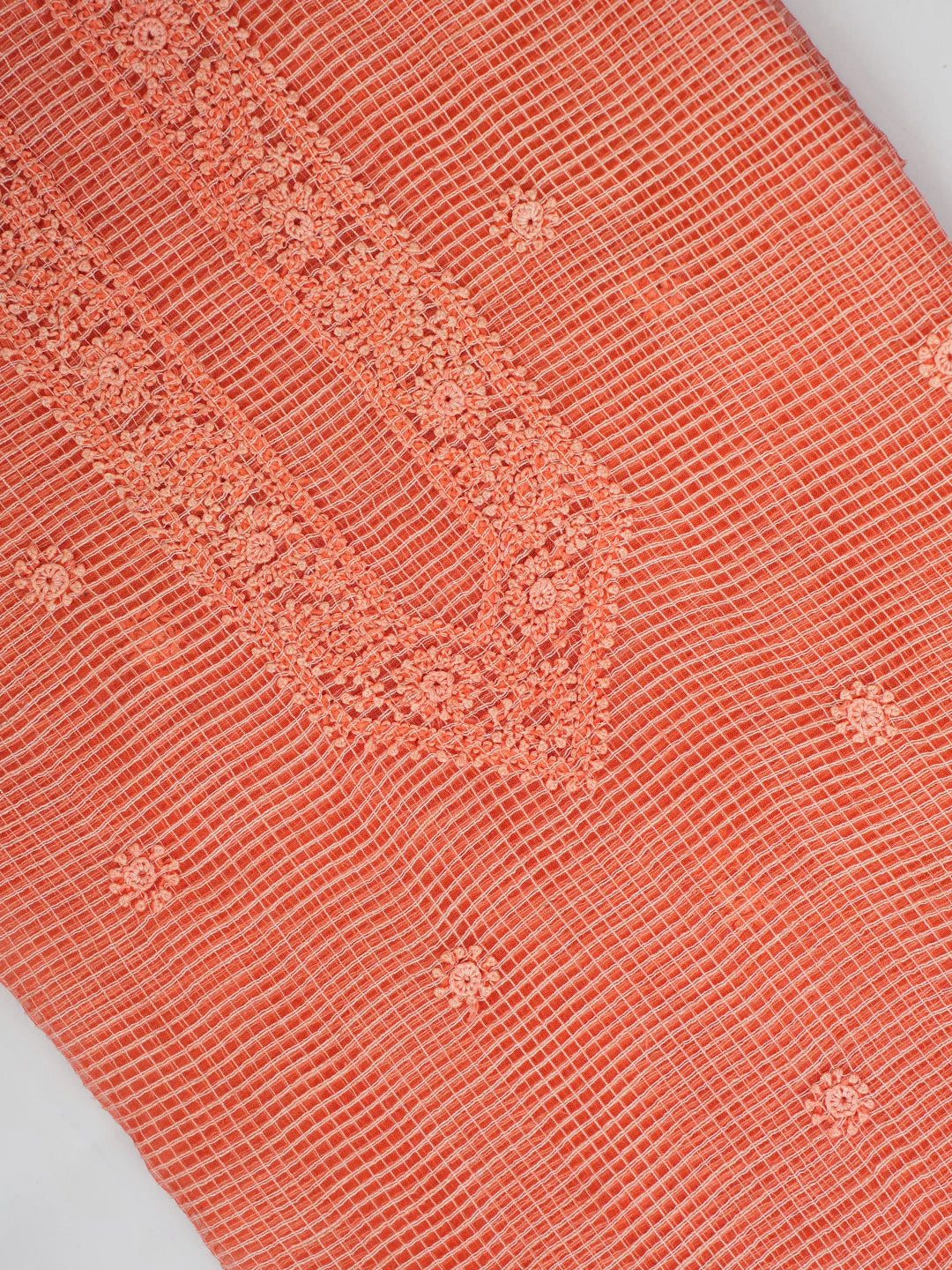 Ada Hand Embroidered Peach Kota Lucknowi Chikankari Unstitched Men's Kurta Piece 01A459844