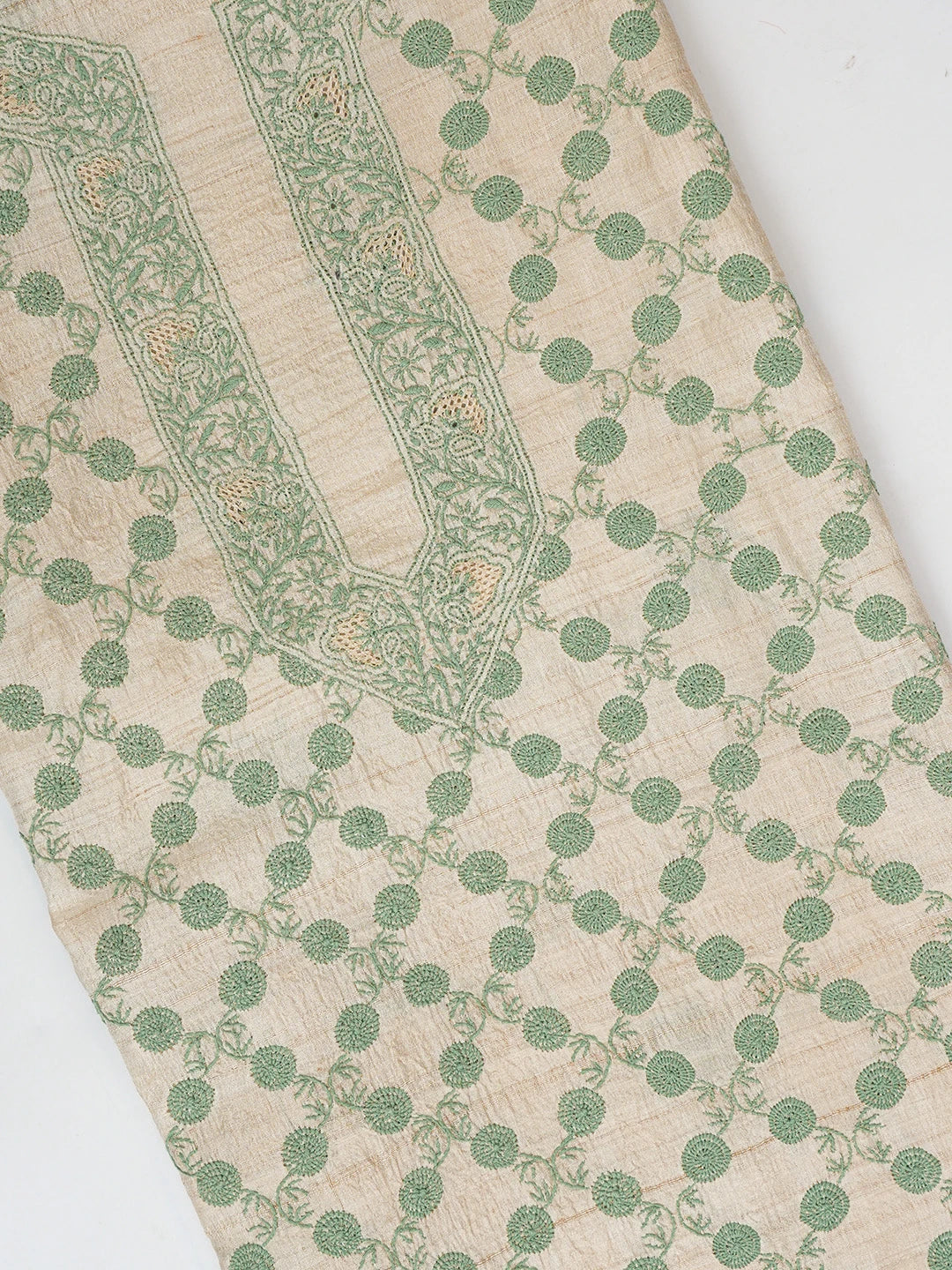 Ada Hand Embroidered Fawn Ghicha Silk Lucknowi Chikankari Men's Kurta Piece 01A616247