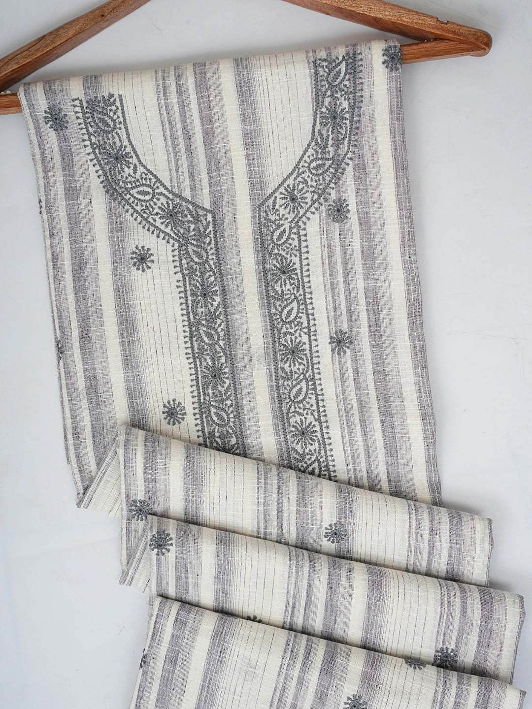 Ada Hand Embroidered White Cotton Lucknowi Chikankari Unstitched Men's Kurta Piece 01A642146