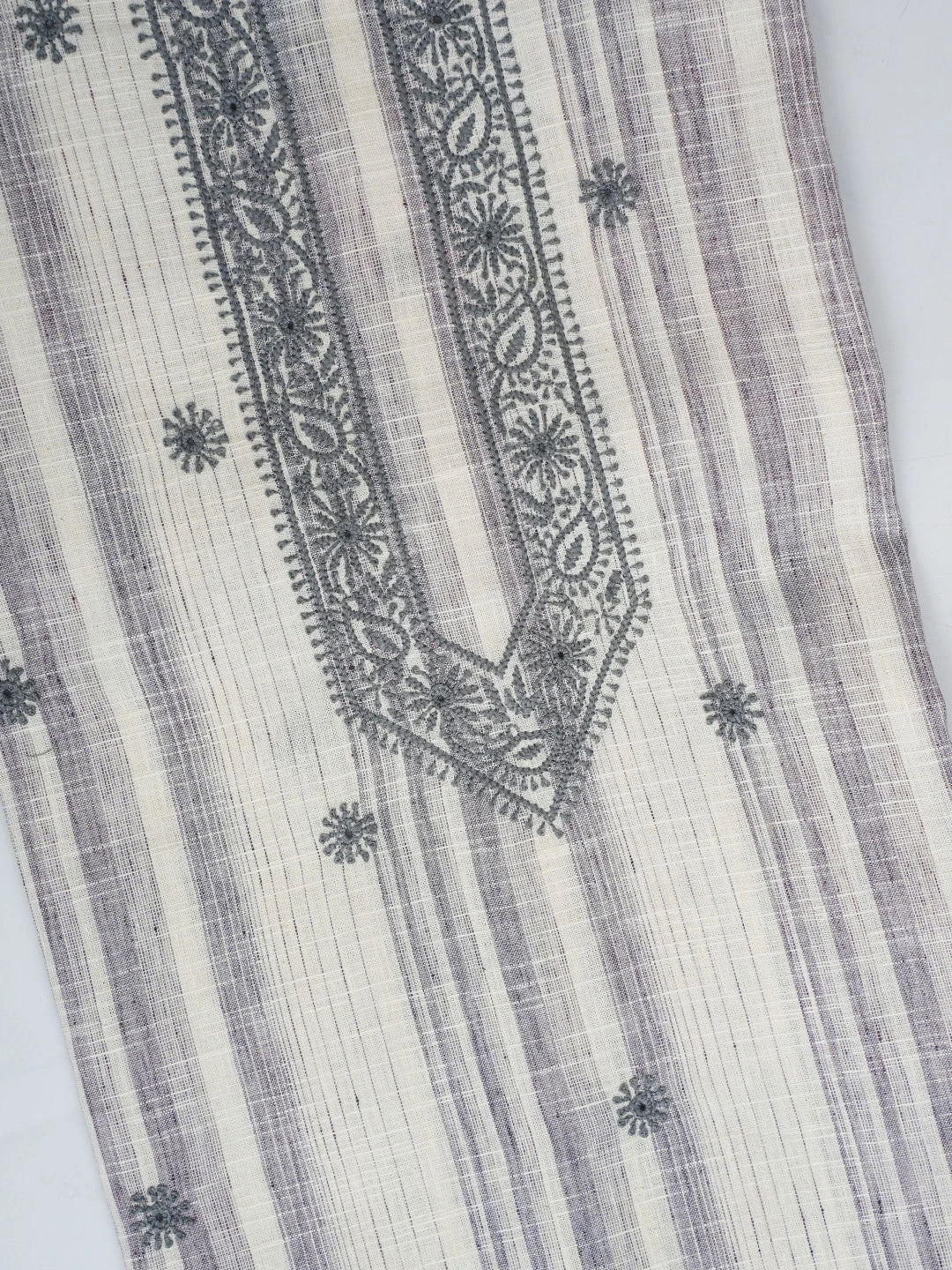 Ada Hand Embroidered White Cotton Lucknowi Chikankari Unstitched Men's Kurta Piece 01A642146