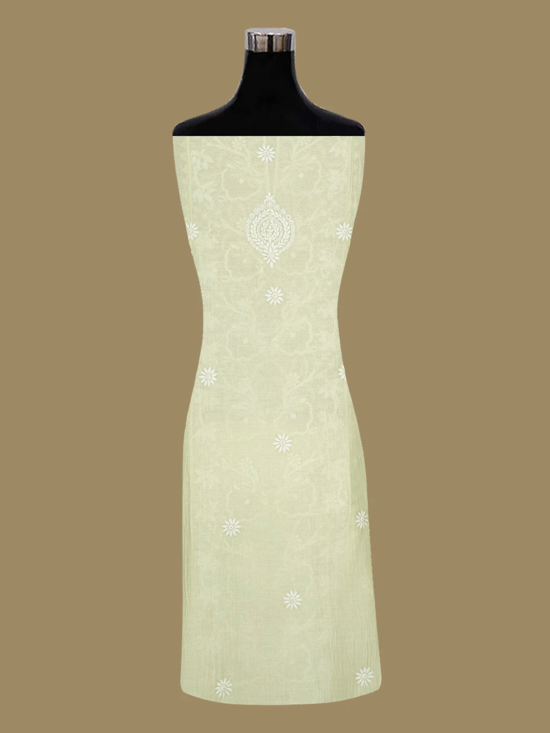 Ada Hand Embroidered Light Green Chanderi Lucknowi Chikankari  Semi-stitched Kurta Dupatta Set 01A657829