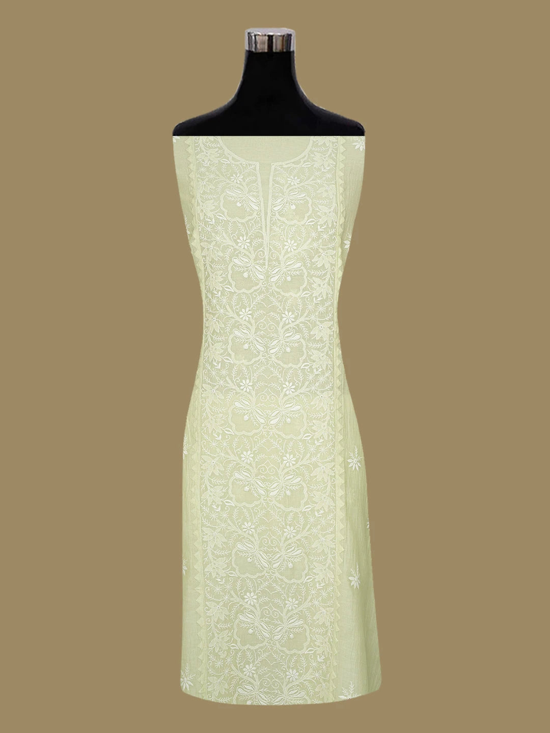 Ada Hand Embroidered Light Green Chanderi Lucknowi Chikankari  Semi-stitched Kurta Dupatta Set 01A657829