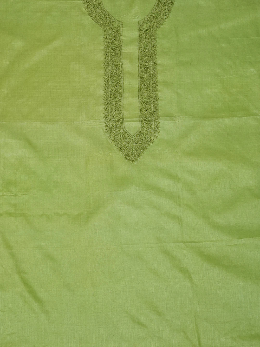 Ada Hand Embroidered Avocado Green Silk Lucknowi Chikankari Men's Kurta Piece 01A658758
