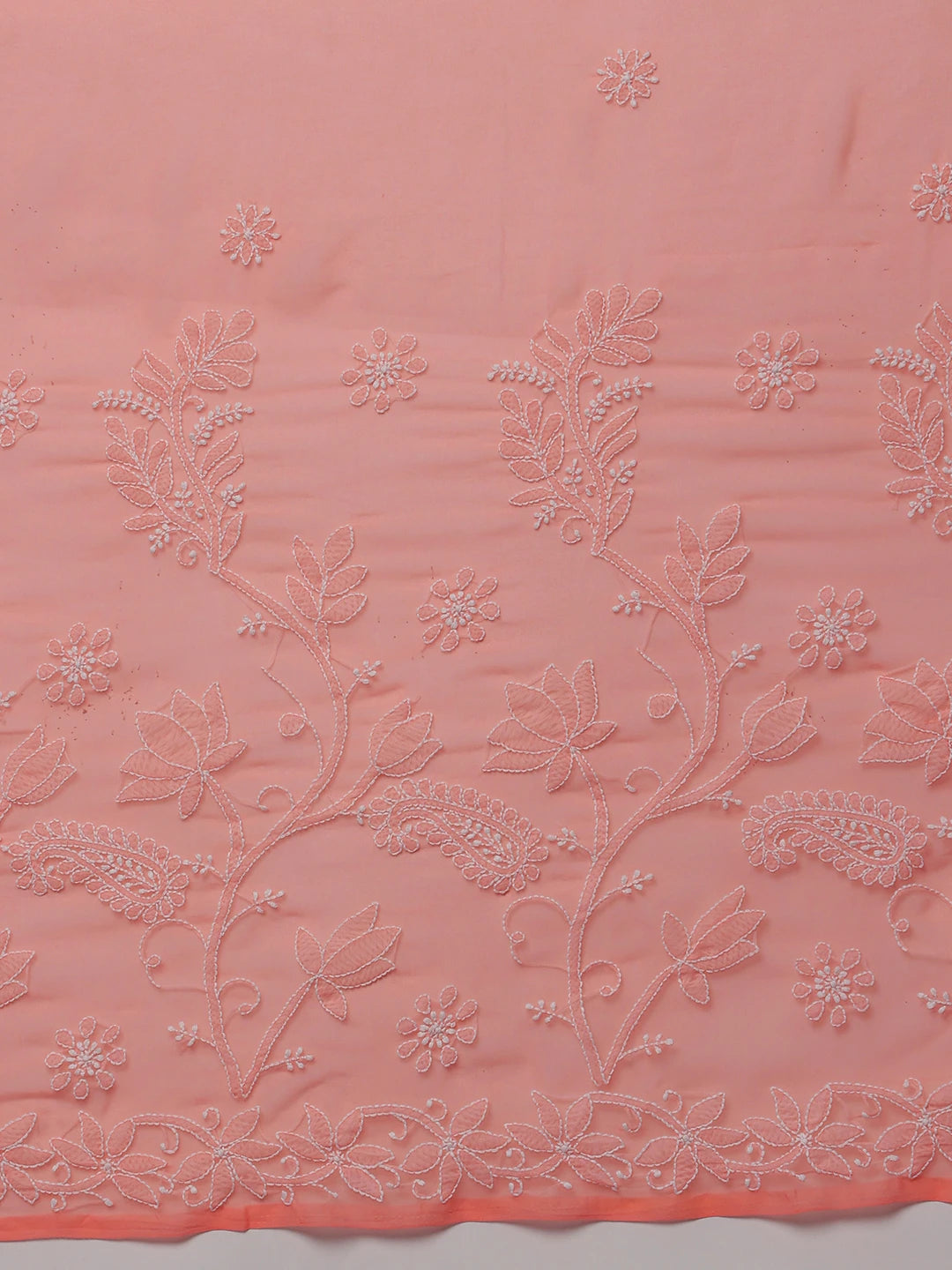 Ada Hand Embroidered Peach Georgette Lucknowi Chikankari Saree With Blouse A130092