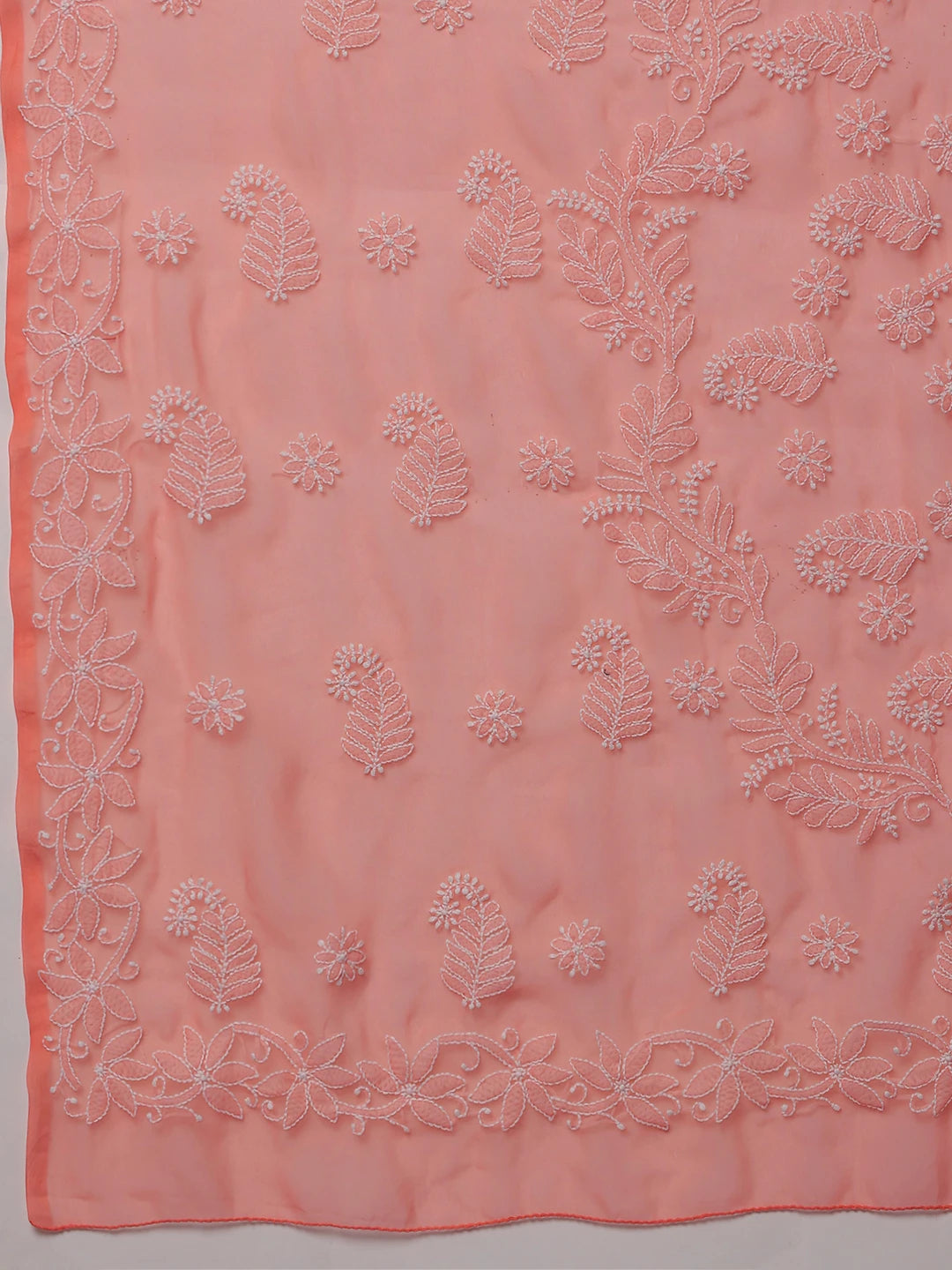 Ada Hand Embroidered Peach Georgette Lucknowi Chikankari Saree With Blouse A130092