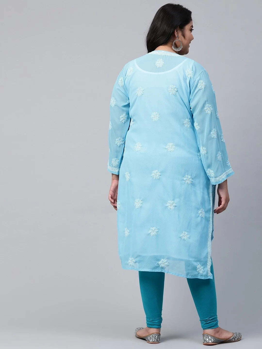 Ada Hand Embroidered Blue Georgette Lucknowi Chikankari straight Kurta A100373