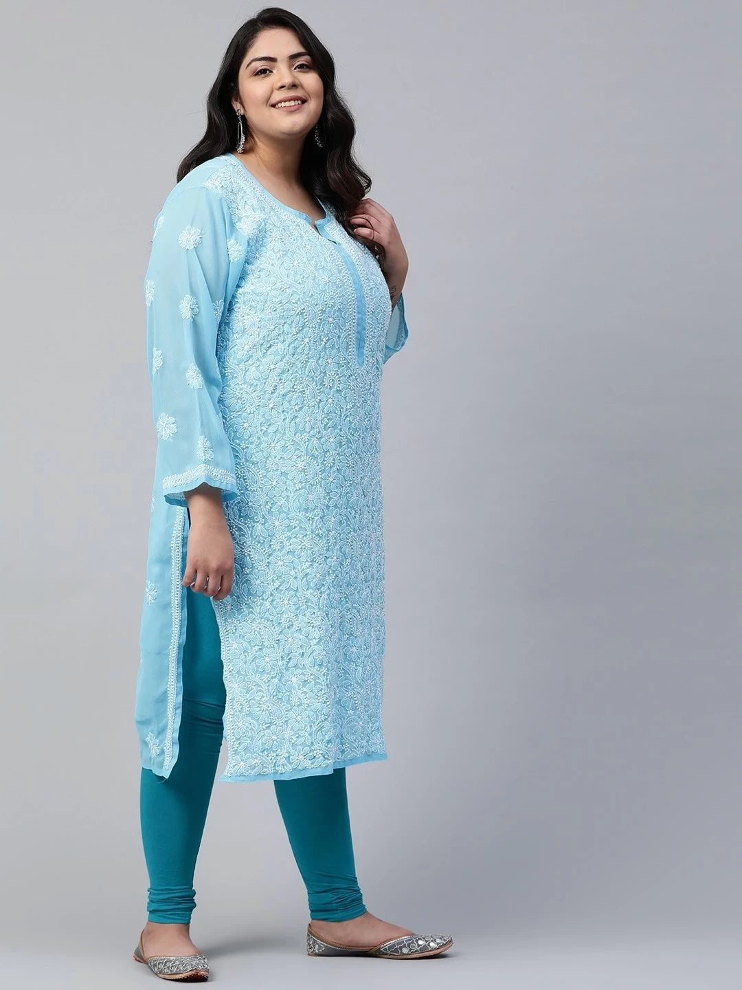 Ada Hand Embroidered Blue Georgette Lucknowi Chikankari straight Kurta A100373