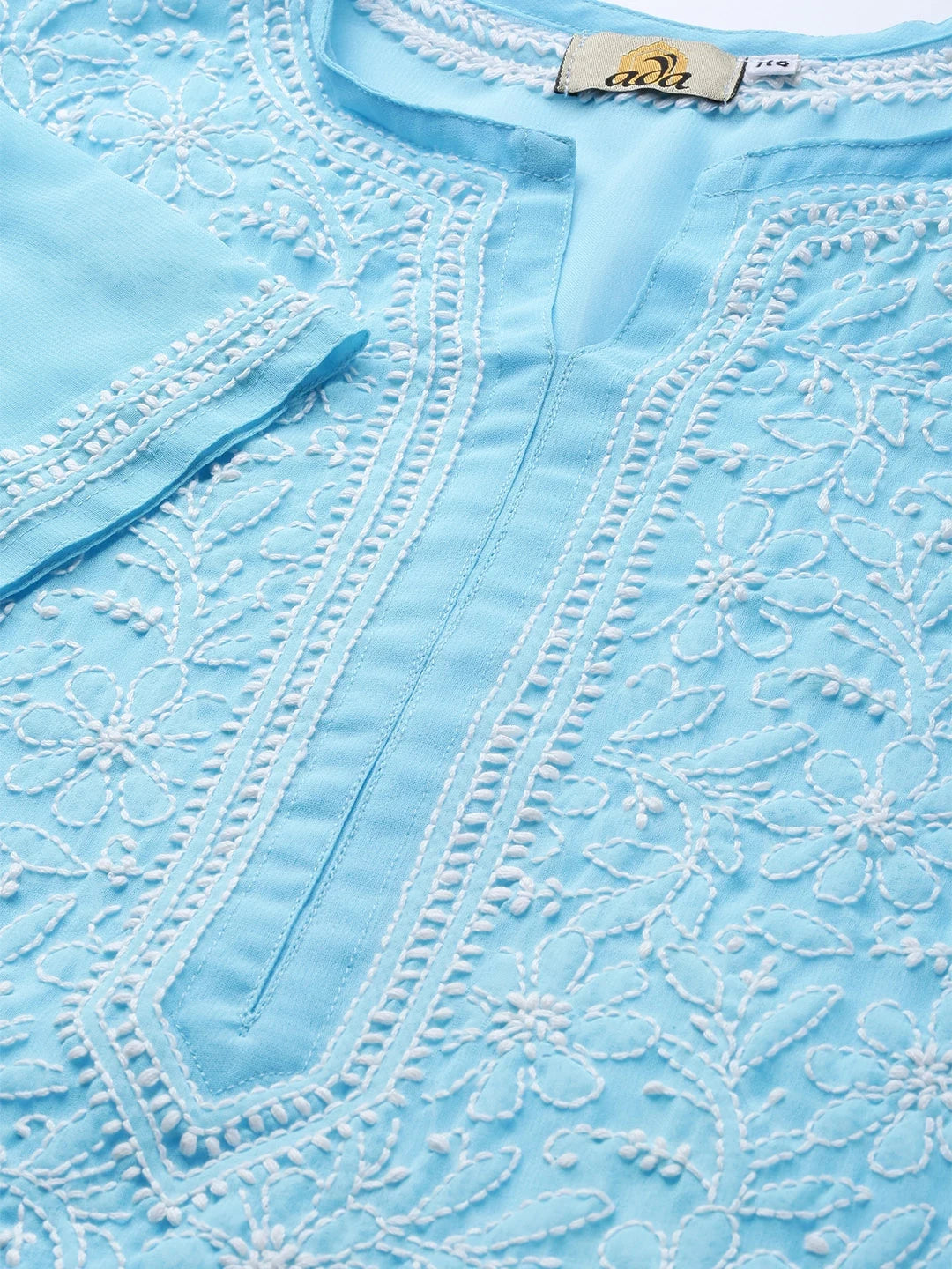 Ada Hand Embroidered Blue Georgette Lucknowi Chikankari straight Kurta A100373