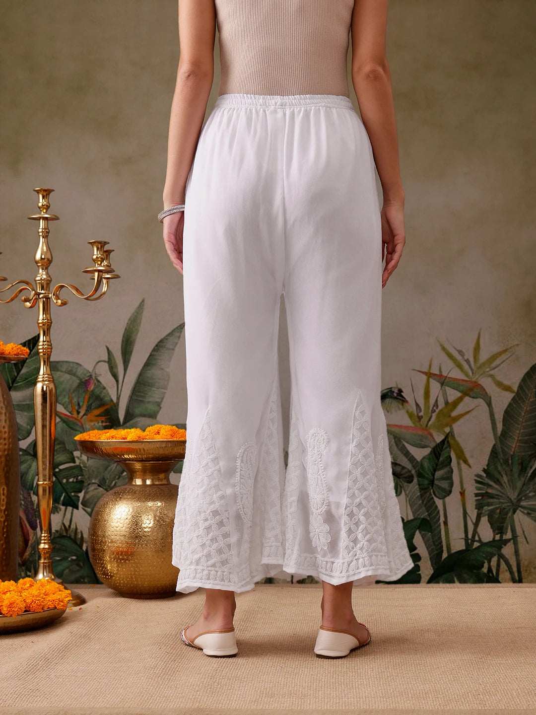 Ada Hand Embroidered White Georgette Lucknowi Chikankari Palazzo A711166