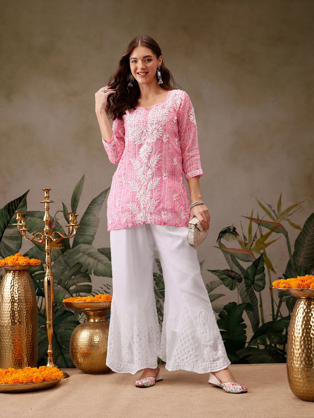 Ada Hand Embroidered White Georgette Lucknowi Chikankari Palazzo A711166