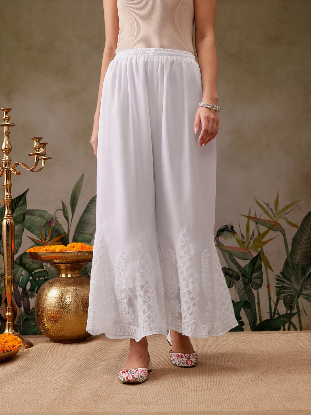 Ada Hand Embroidered White Georgette Lucknowi Chikankari Palazzo A711166