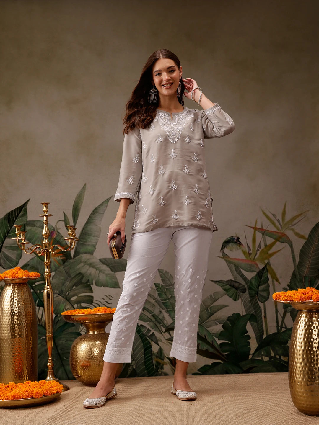 Ada Hand Embroidered White Cotton Lucknowi Chikankari Palazzo A100147