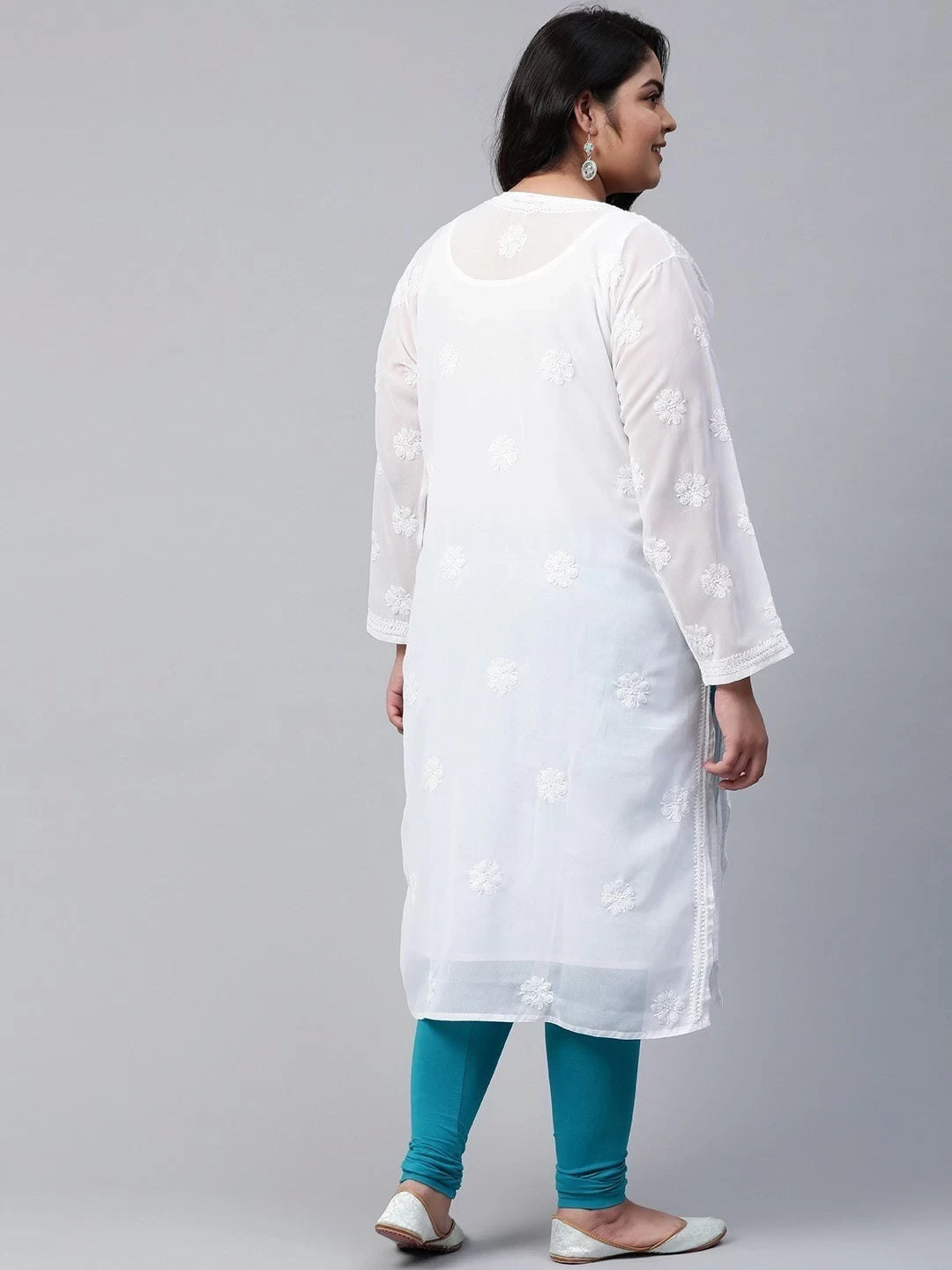 Ada Hand Embroidered White Georgette Lucknowi Chikankari Straight  Kurta A100289